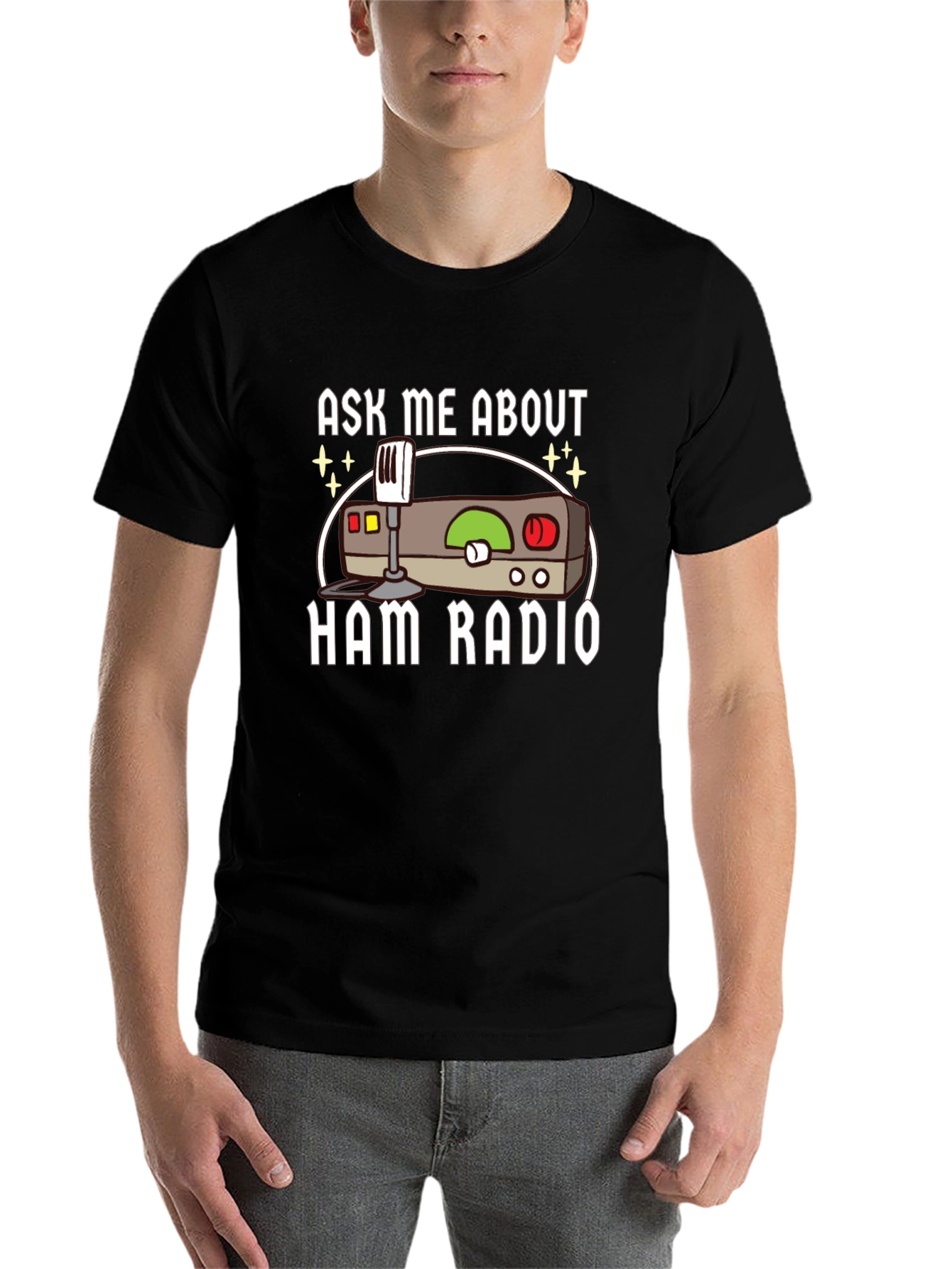 Black Ask Me About Ham Radio T-Shirt view 7