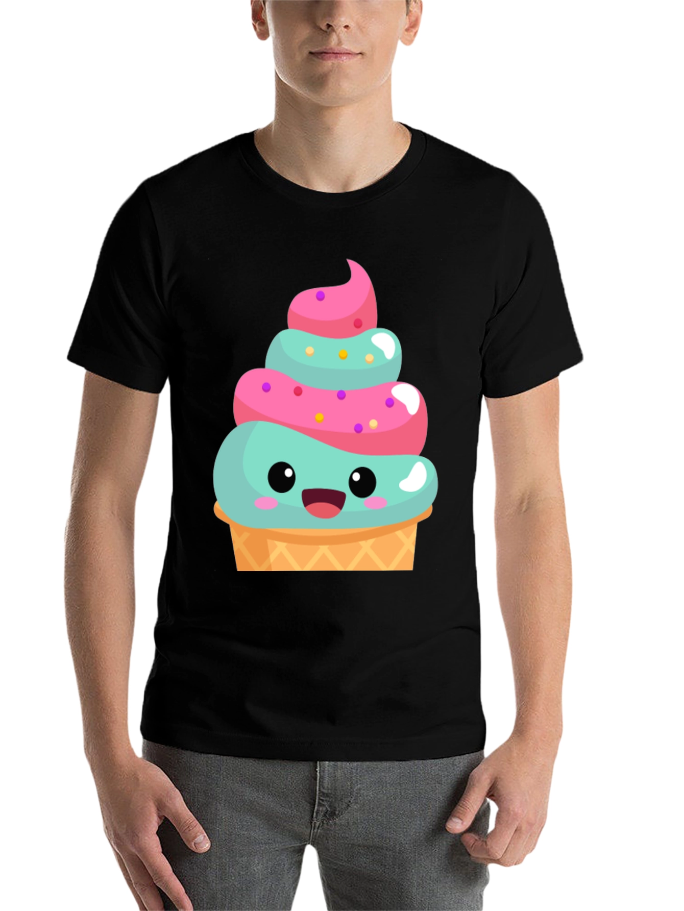 Black Cute Ice Cream Cone Graphic Tee - Fun Summer Shirt view 7