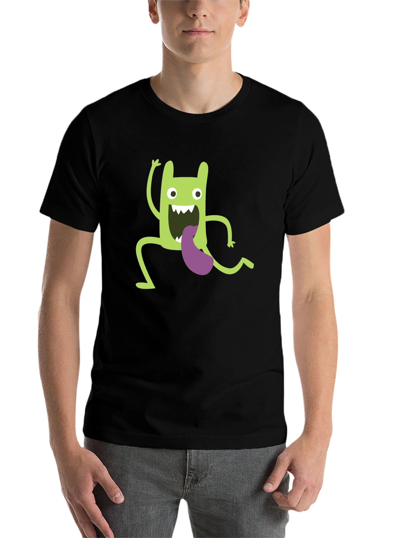Black Funny Green Monster Graphic T-Shirt view 7