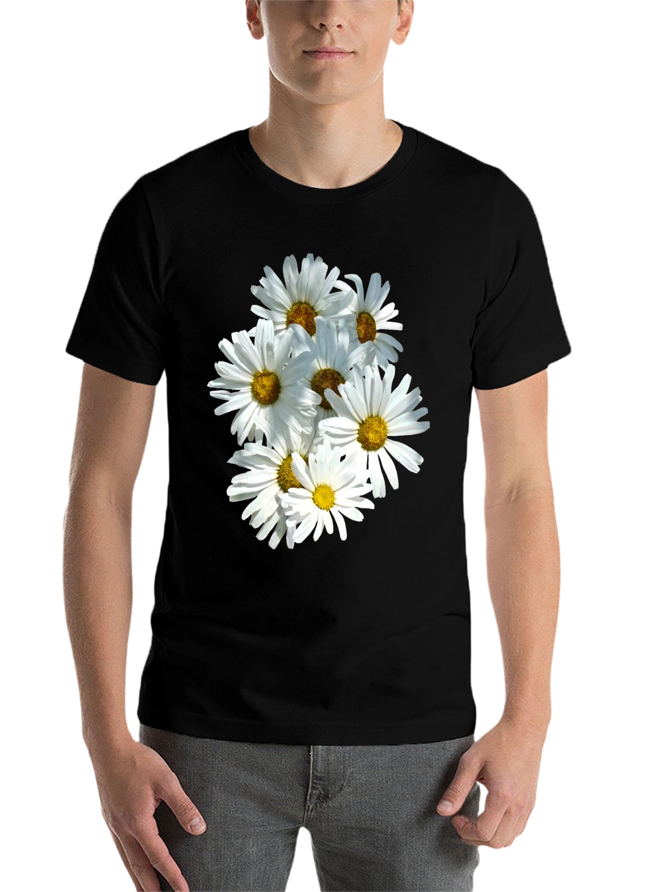 Black Daisy Flower T-Shirt - Black Cotton Graphic Tee view 7