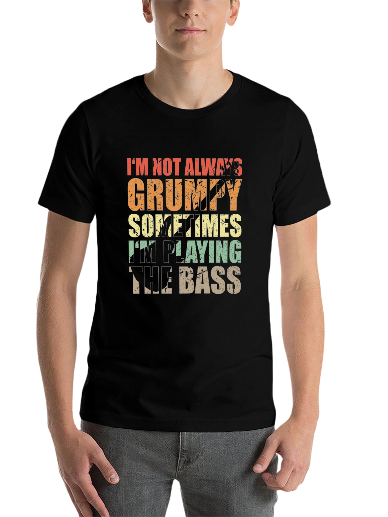 Black Grumpy Bass Player Black T-Shirt view 7