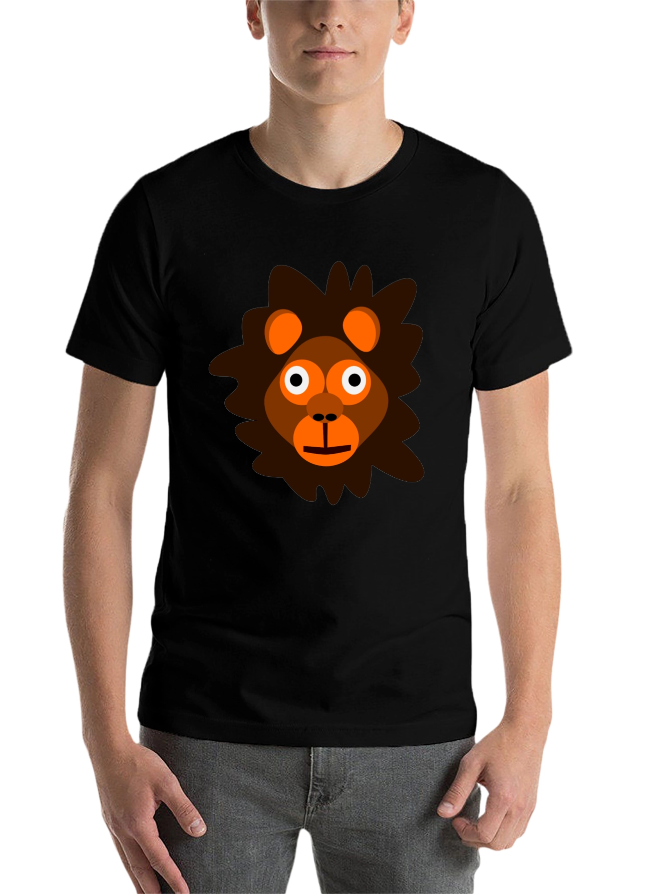 Black Cartoon Lion Graphic Tee - Black Unisex T-Shirt view 7