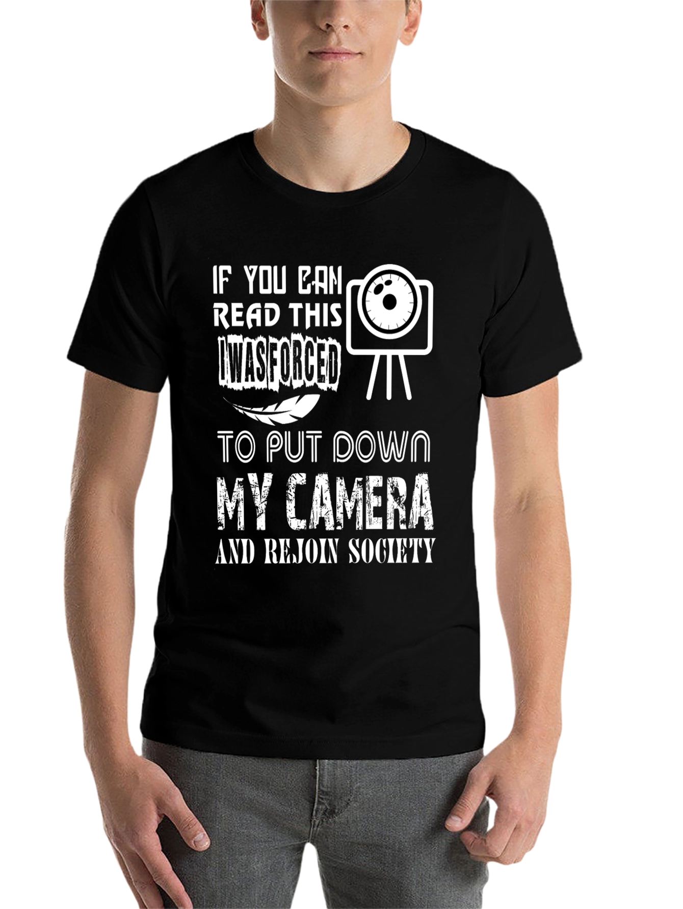 Black Funny Camera T-Shirt - Forced to Put Down My Camera view 7