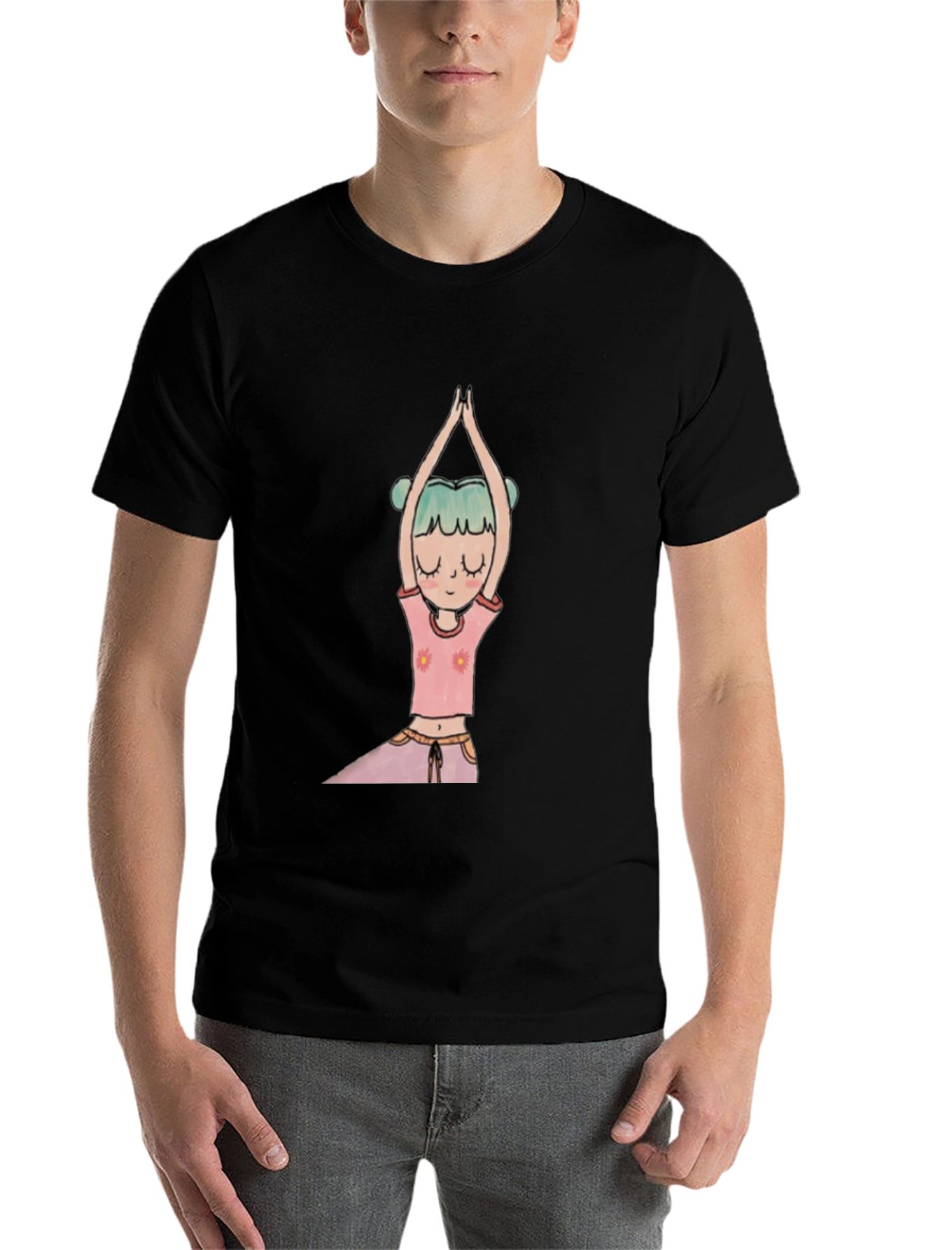 Black Yoga Girl Graphic Tee - Black Cotton Blend view 7