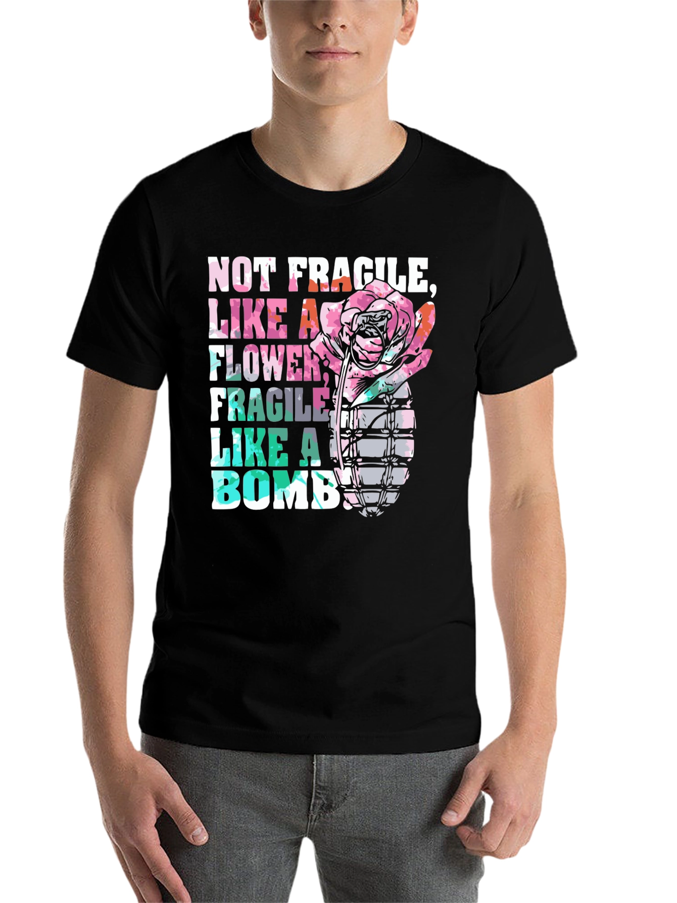 Black Not Fragile Like a Flower Bomb Graphic Tee view 7