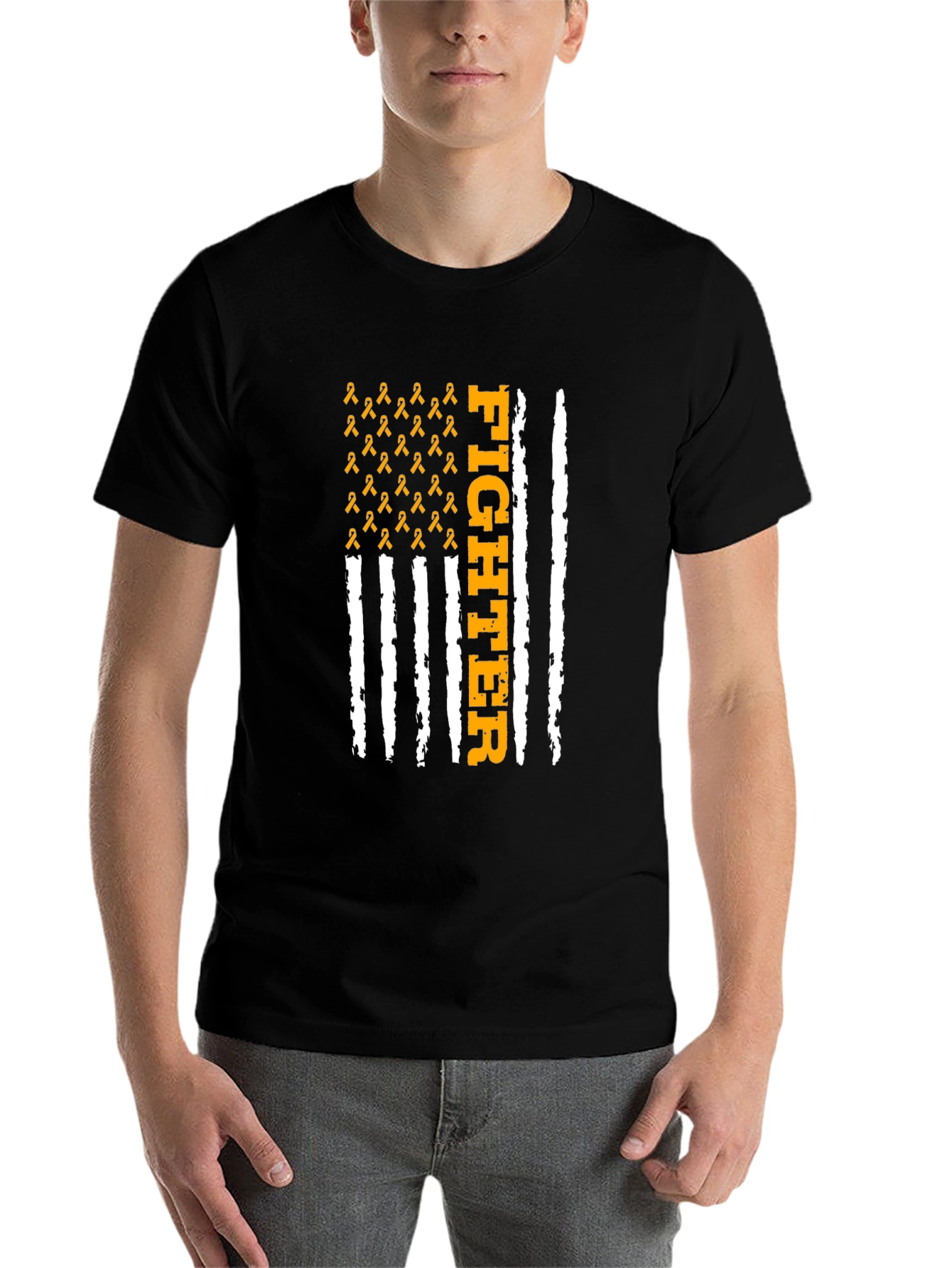 Fighter American Flag Awareness Ribbon T-Shirt - 7