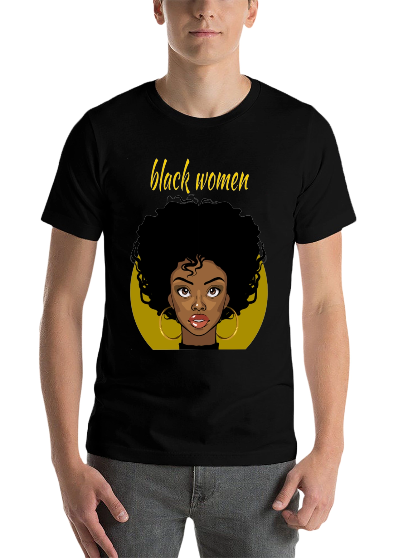 Black Black Women Graphic Tee - Afro Hair, Gold Earrings view 7