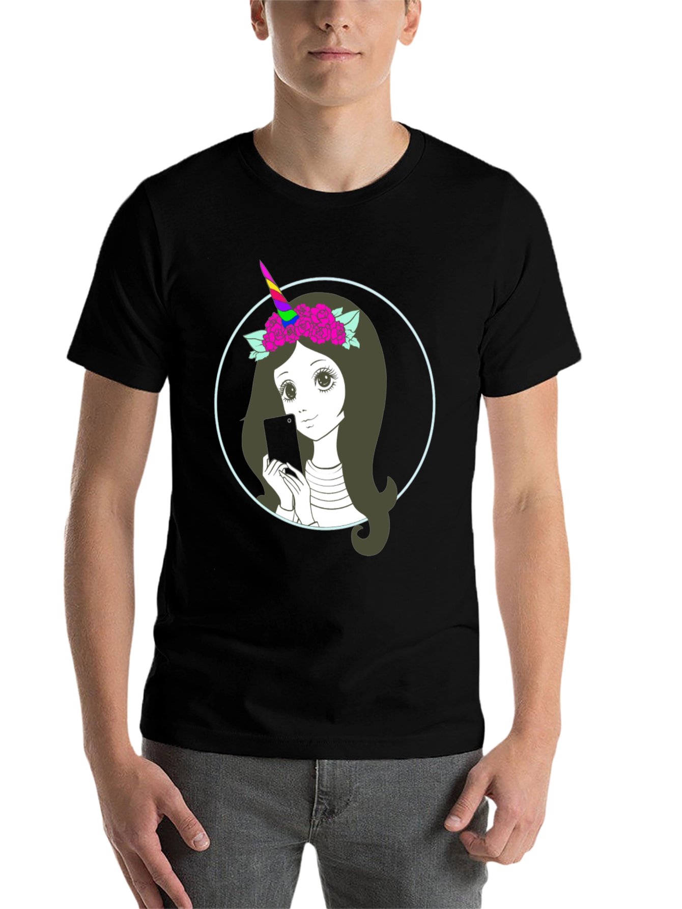 Black Unicorn Girl Graphic Tee - Black Cotton Blend view 7