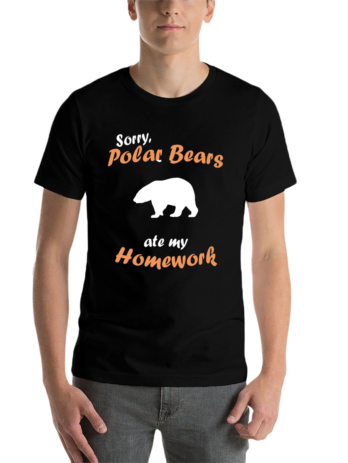 Black Funny Polar Bear Homework T-Shirt view 7