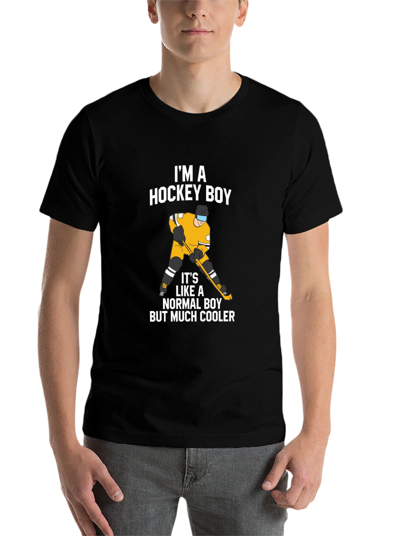 Black I'm A Hockey Boy T-Shirt - Black Cotton Tee view 7