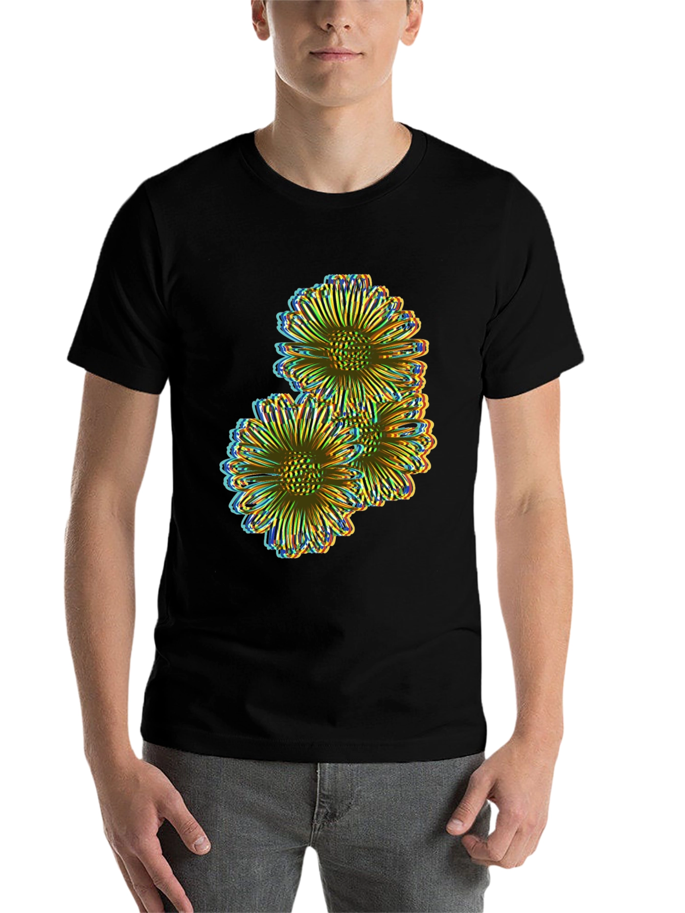 Black Floral Illusion Tee - Bold Graphic Print view 7