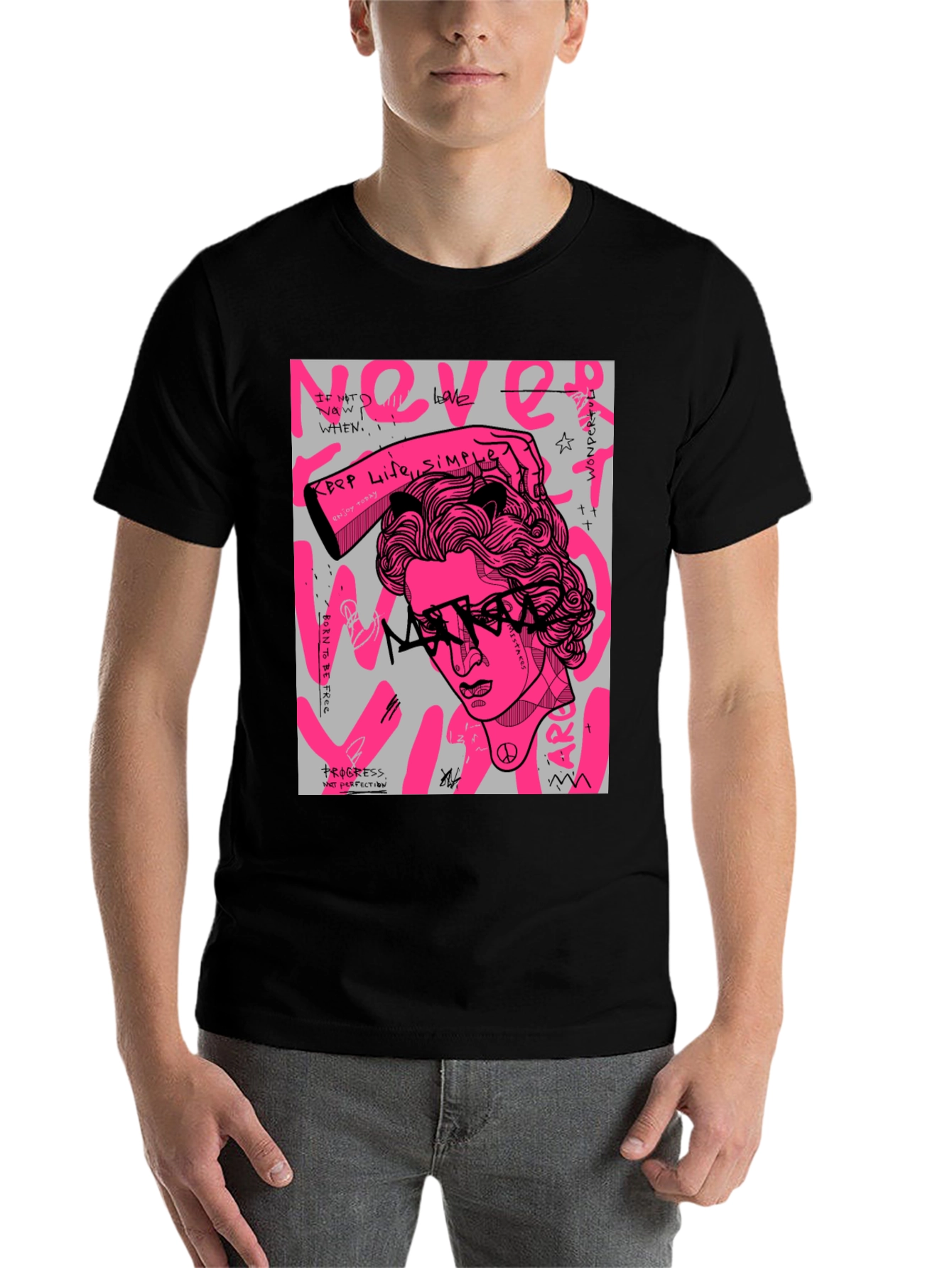 Black Edgy Graphic Print Tee - Artistic Streetwear view 7