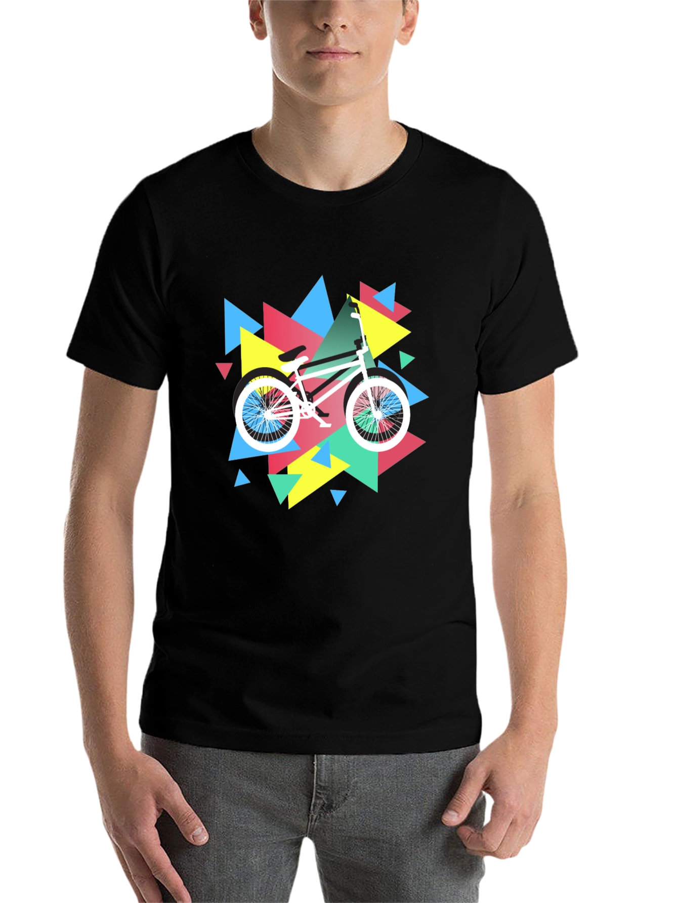 Black Retro Bike Graphic Tee - Black Cotton T-Shirt view 7