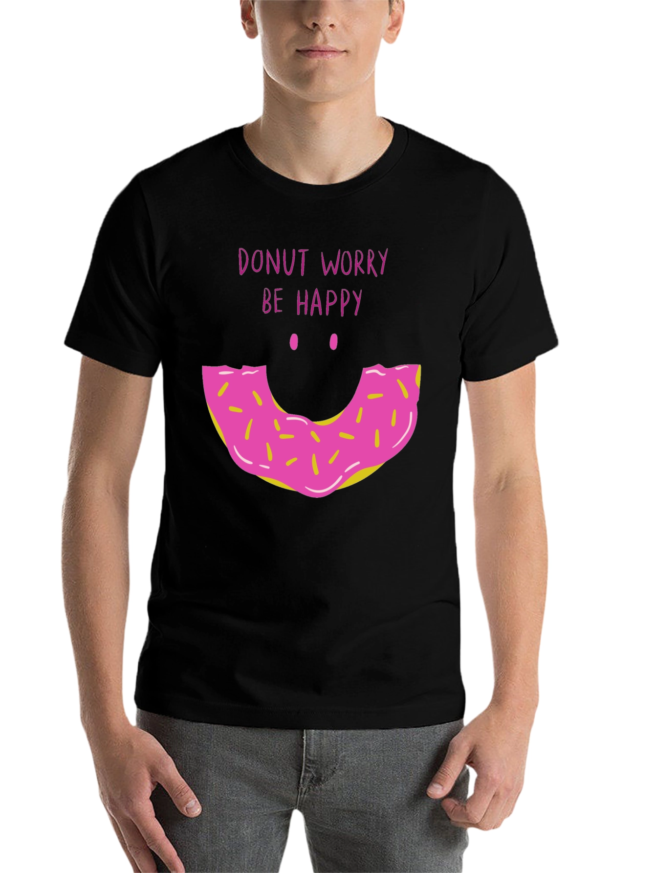 Black Donut Worry Be Happy Graphic T-Shirt view 7