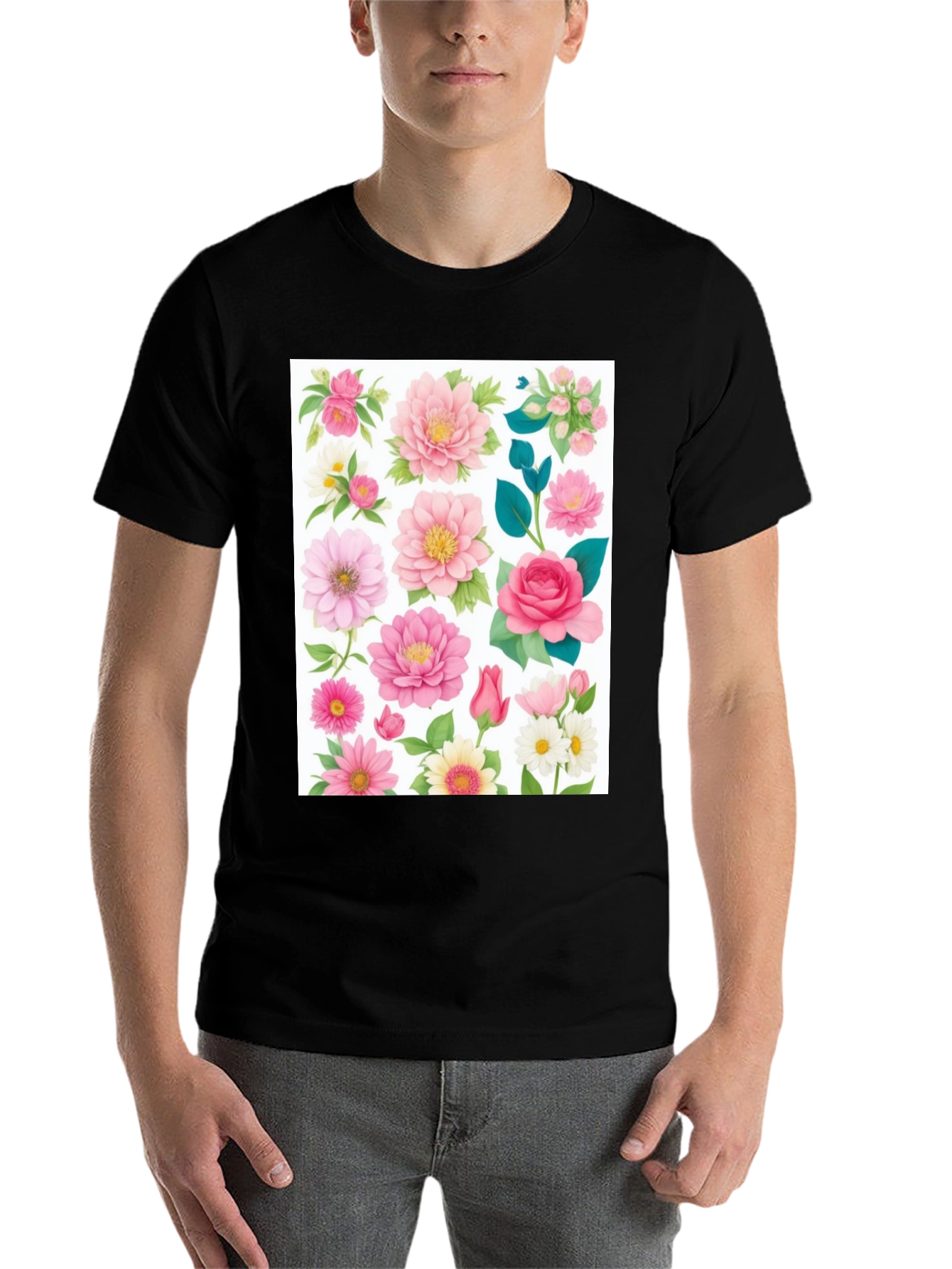 Black Floral Print Black T-Shirt view 7