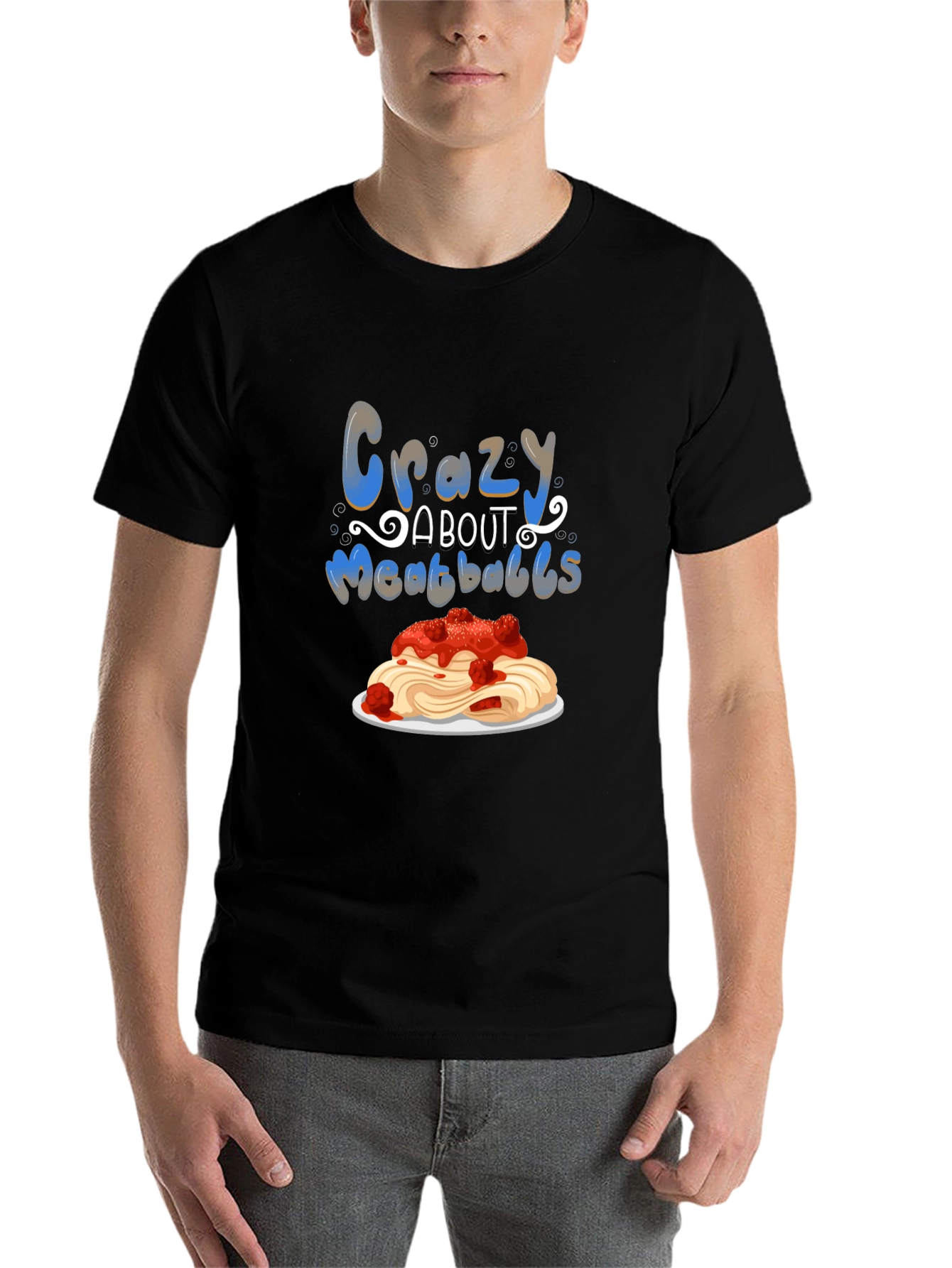 Black Crazy About Meatballs T-Shirt - Foodie Tee view 7