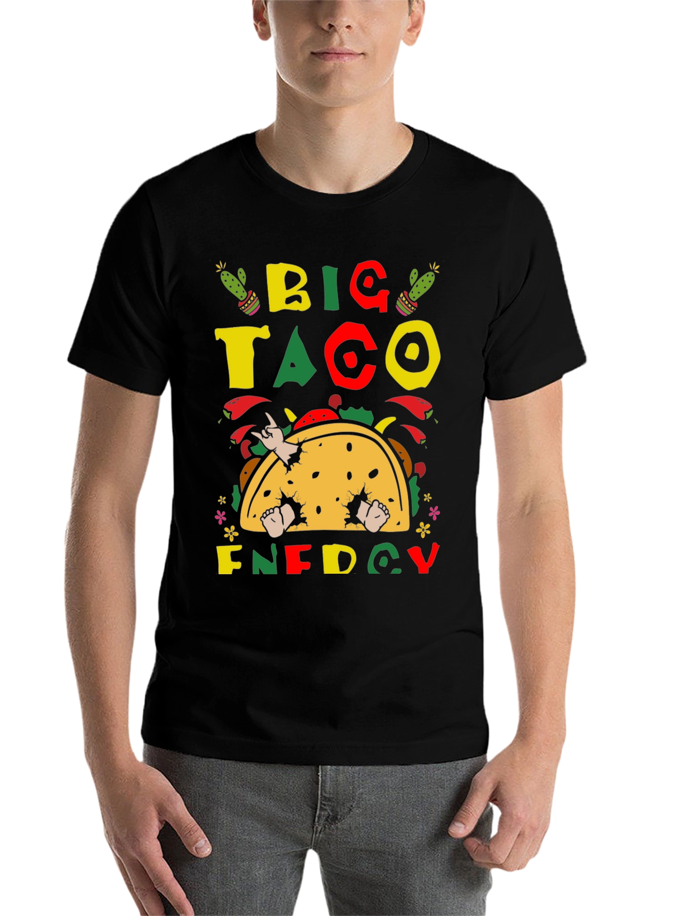 Black Big Taco Energy Graphic T-Shirt - Fun Foodie Tee view 7