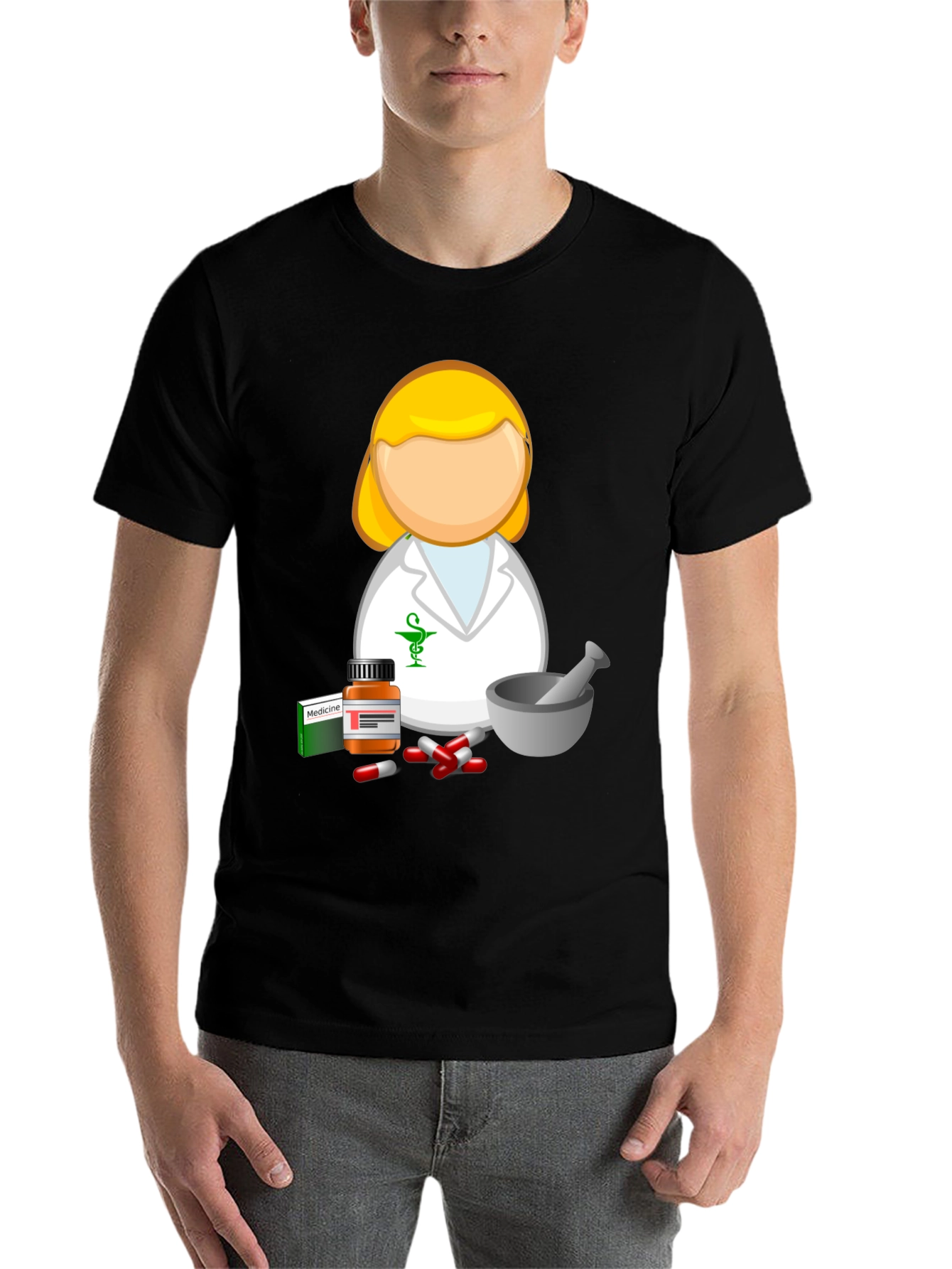 Black Pharmacist Cartoon T-Shirt - Medical Professional Style view 7