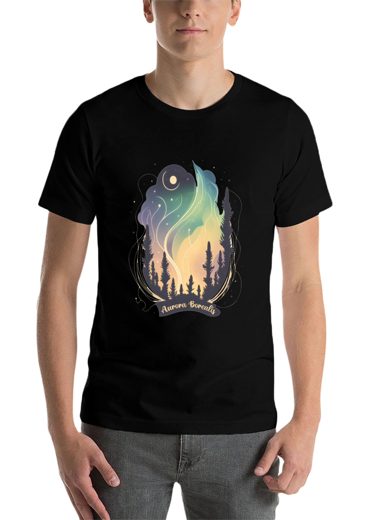 Black Aurora Borealis Graphic Tee - Night Sky T-Shirt view 7