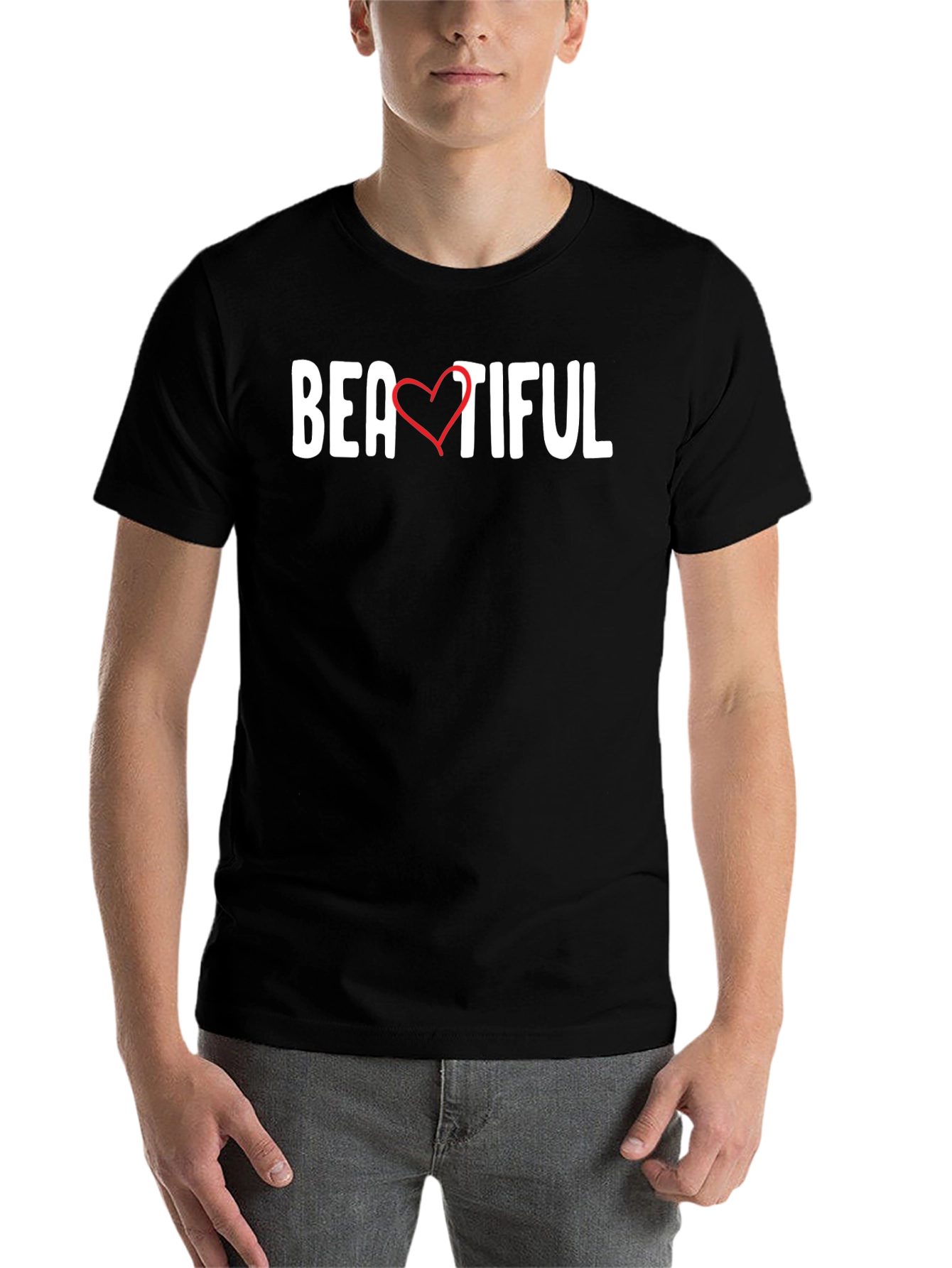 Black Beautiful Heart Graphic Tee - Black Unisex T-Shirt view 7
