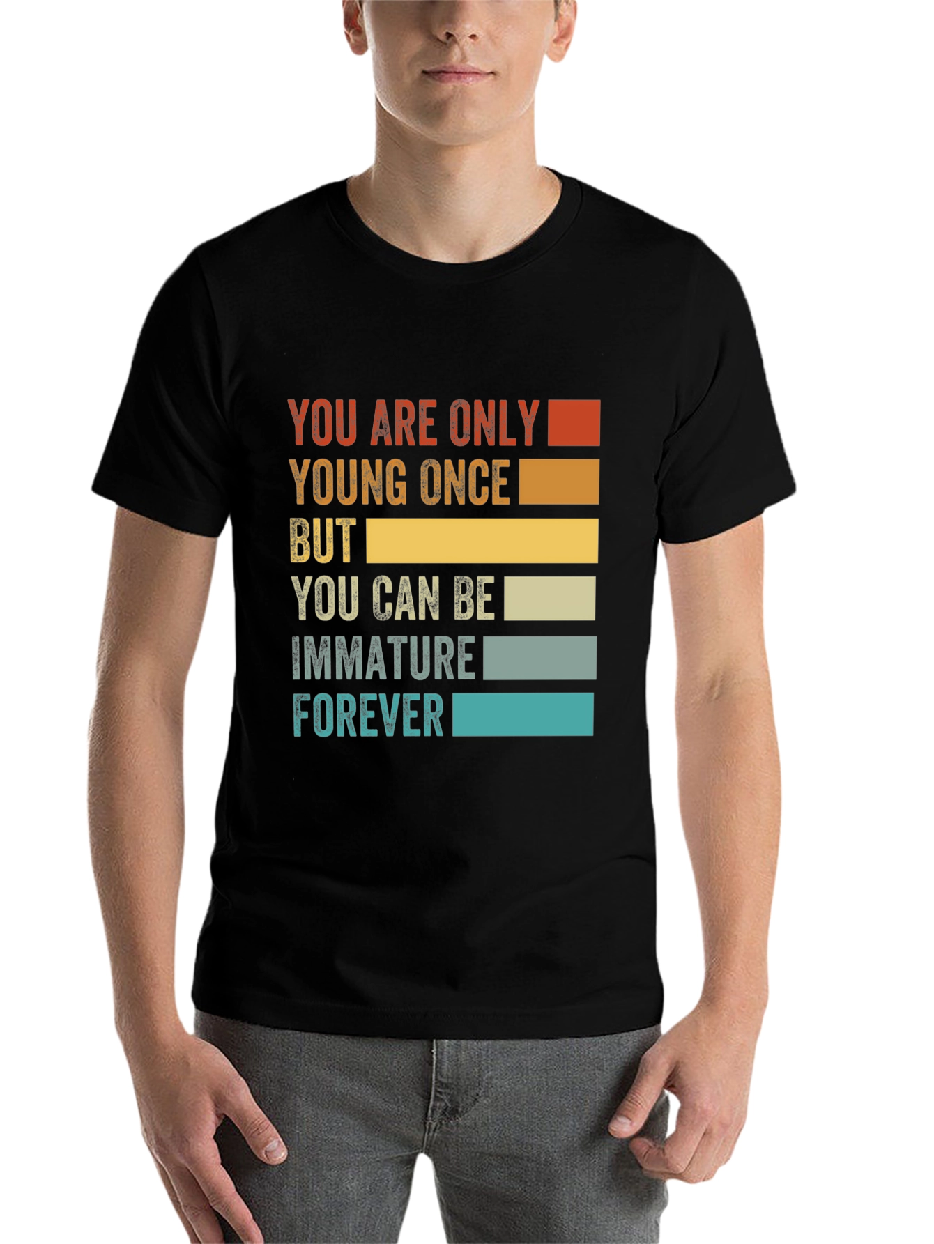 Black Funny Immature Forever T-Shirt - Black Graphic Tee view 7