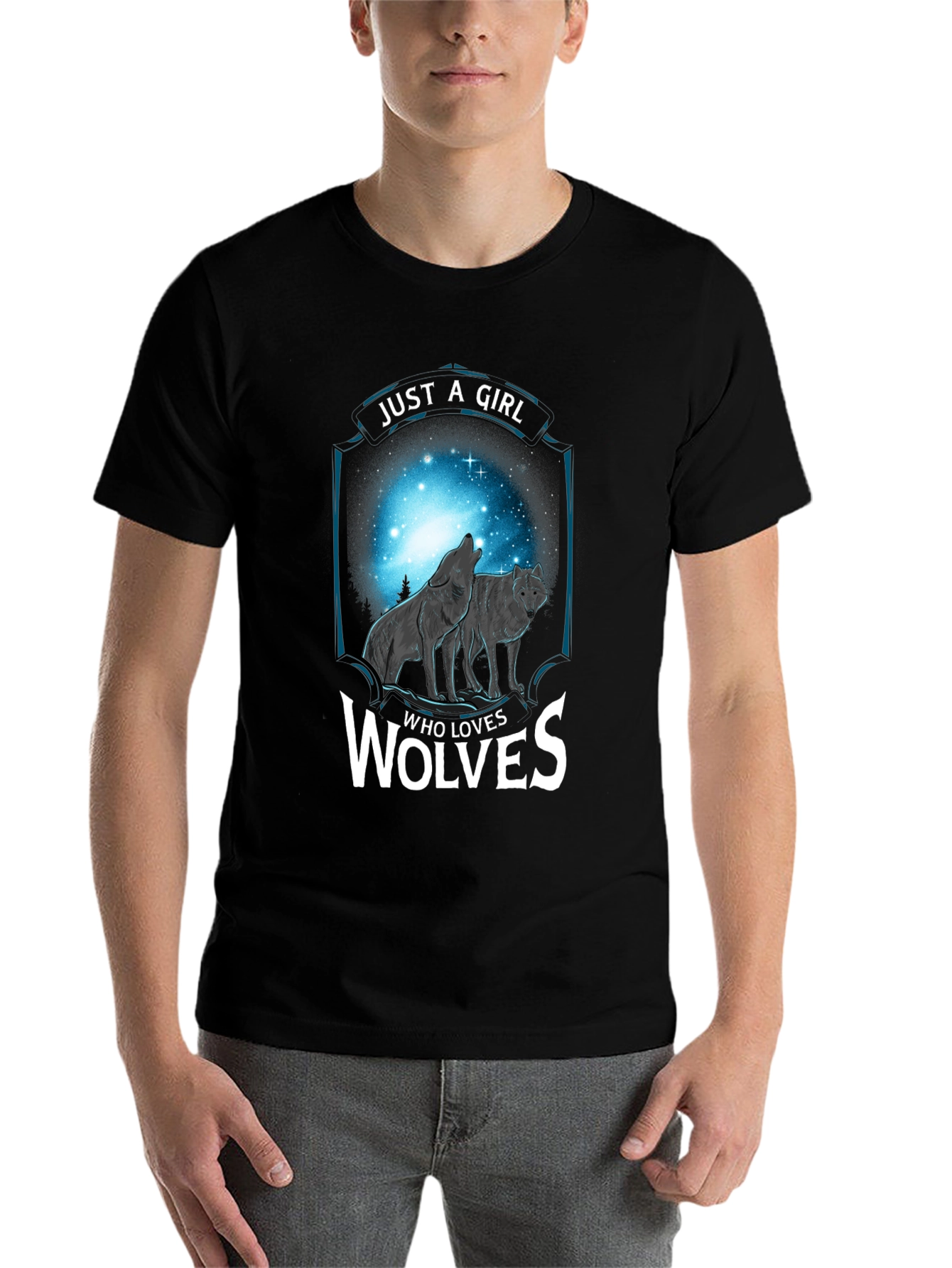 Black Just a Girl Who Loves Wolves T-Shirt view 7