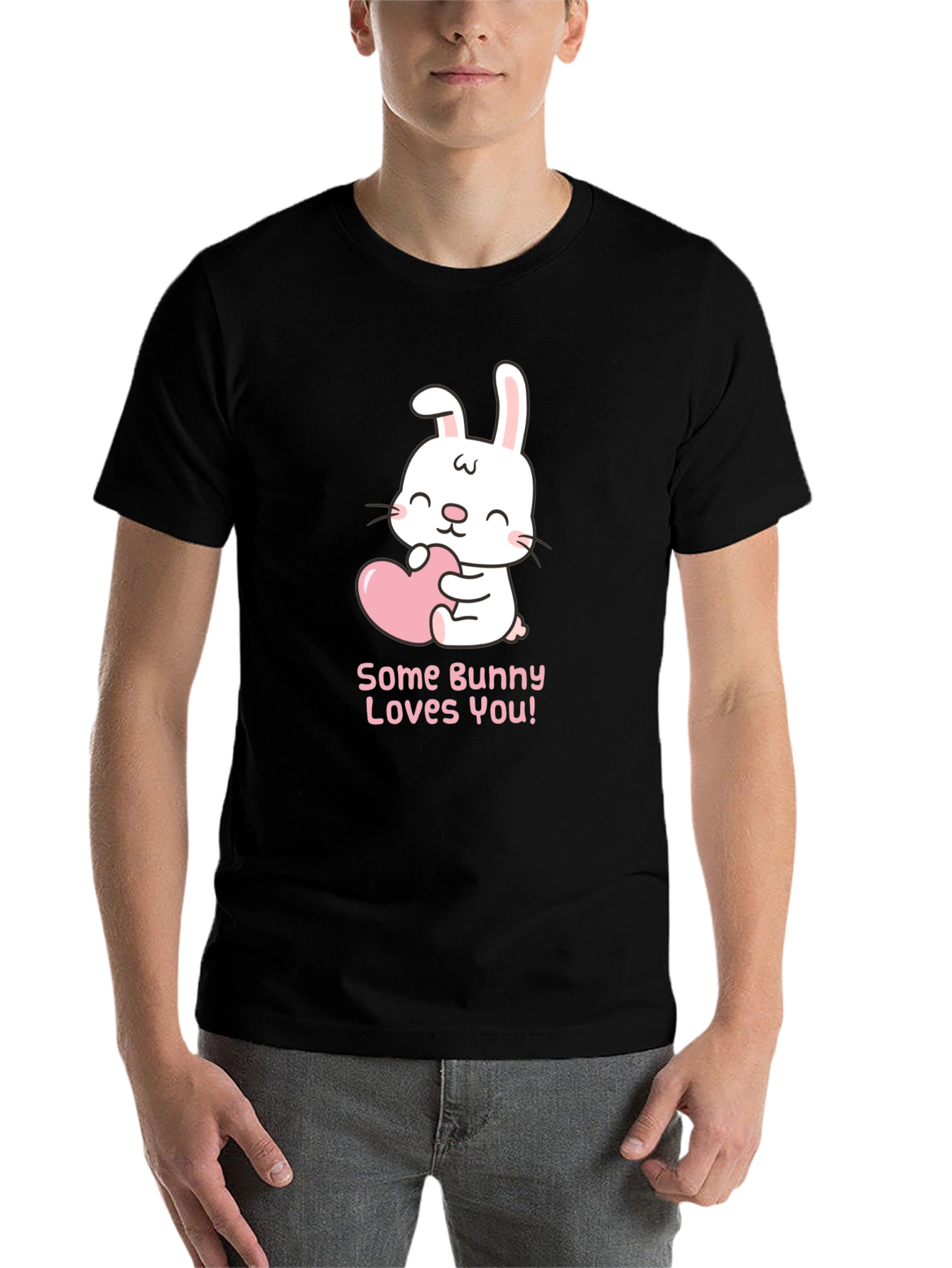 Black Some Bunny Loves You! Black T-Shirt view 7