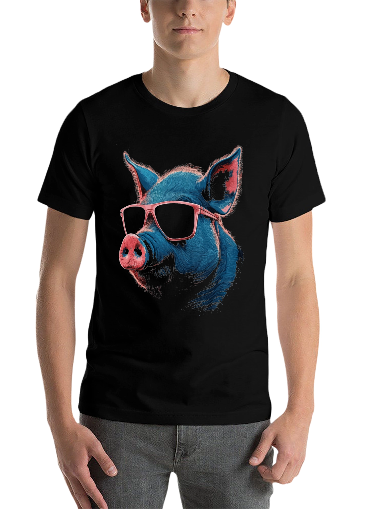 Black Cool Pig Graphic T-Shirt - Quirky Men's Tee view 7