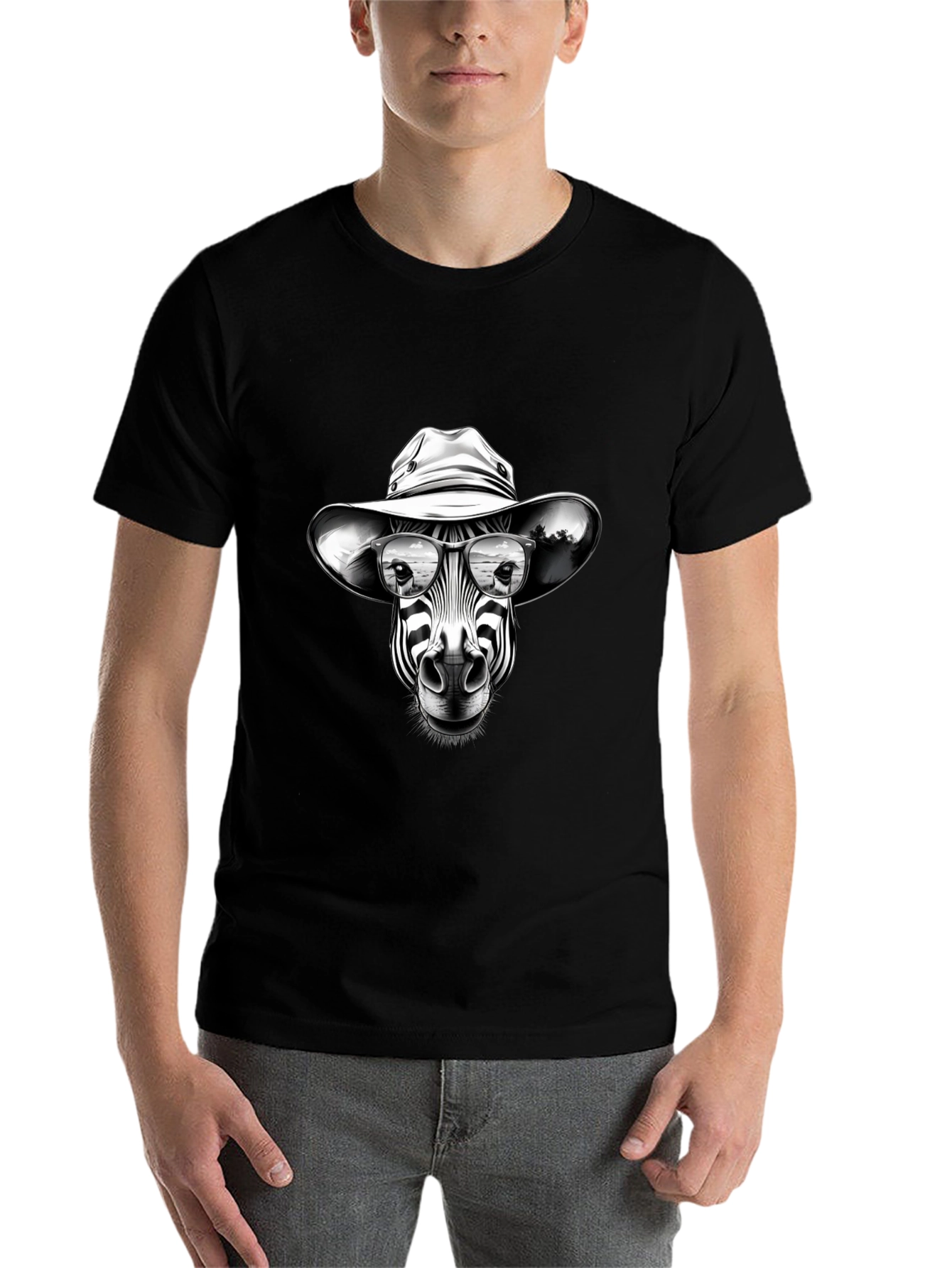Black Zebra Cowboy Graphic Tee - Black Cotton T-Shirt view 7