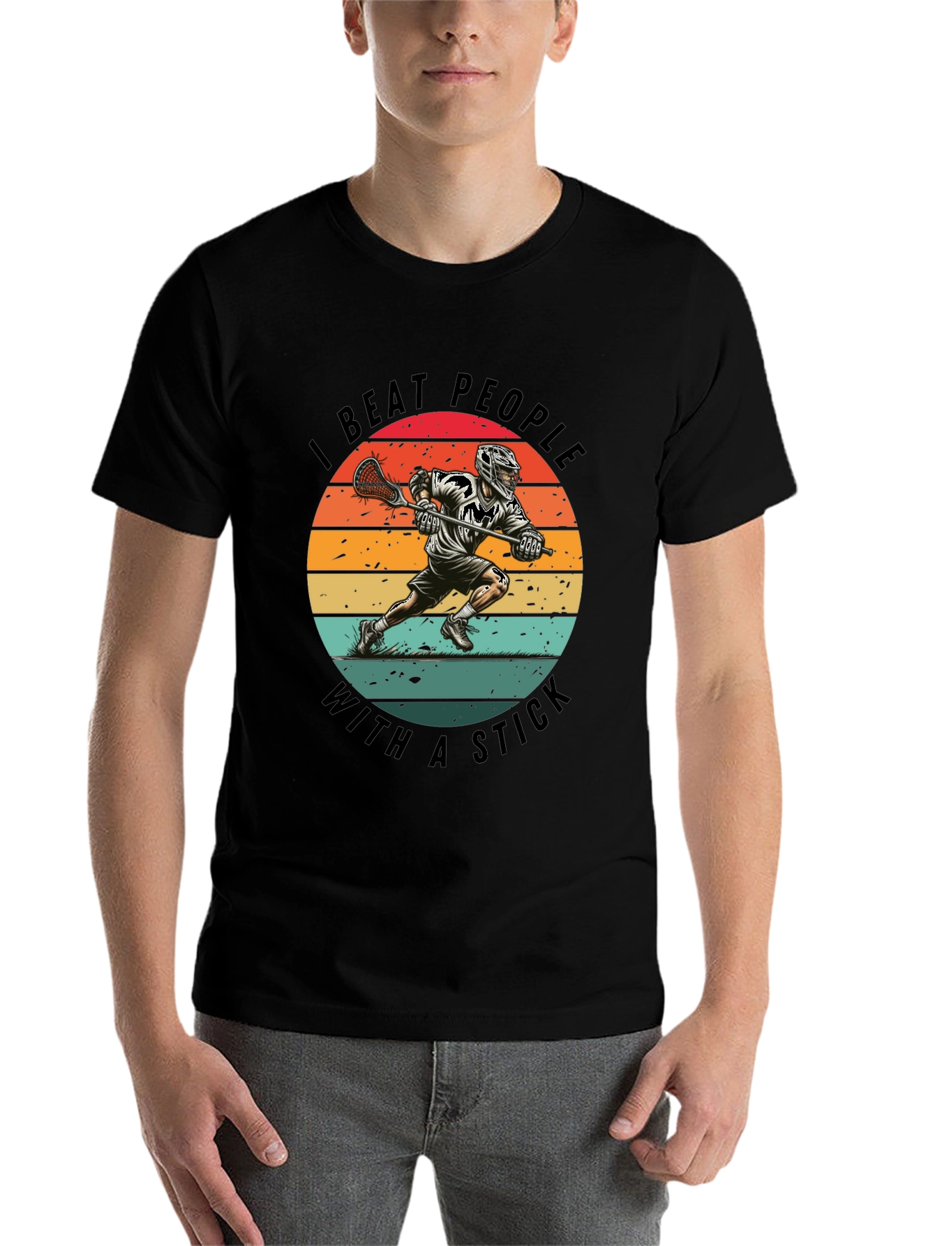 Black Lacrosse T-Shirt - I Beat People With A Stick view 7