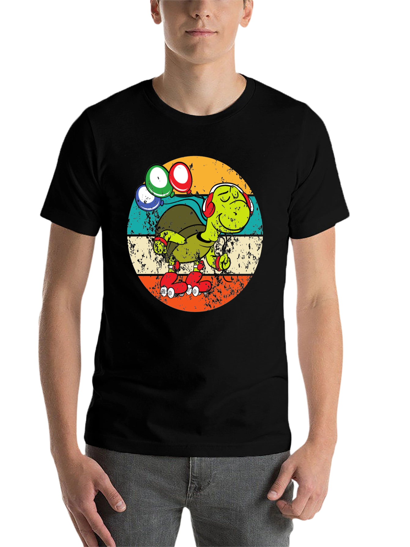 Black Turtle Retro Roller Skate T-Shirt view 7