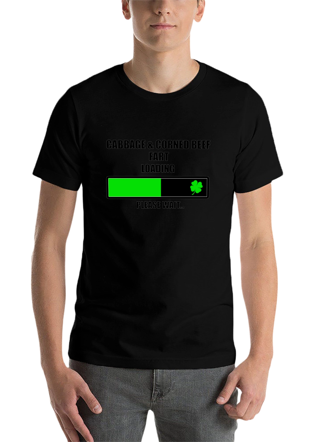 Black Cabbage & Corned Beef Fart Loading St. Patrick's Day T-Shirt view 7