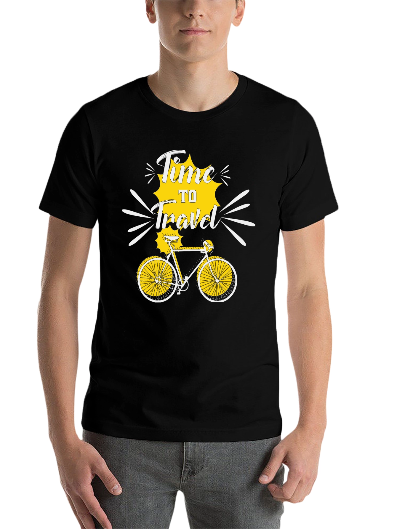 Black Time to Travel Bicycle Graphic Tee - Black Cotton T-Shirt view 7