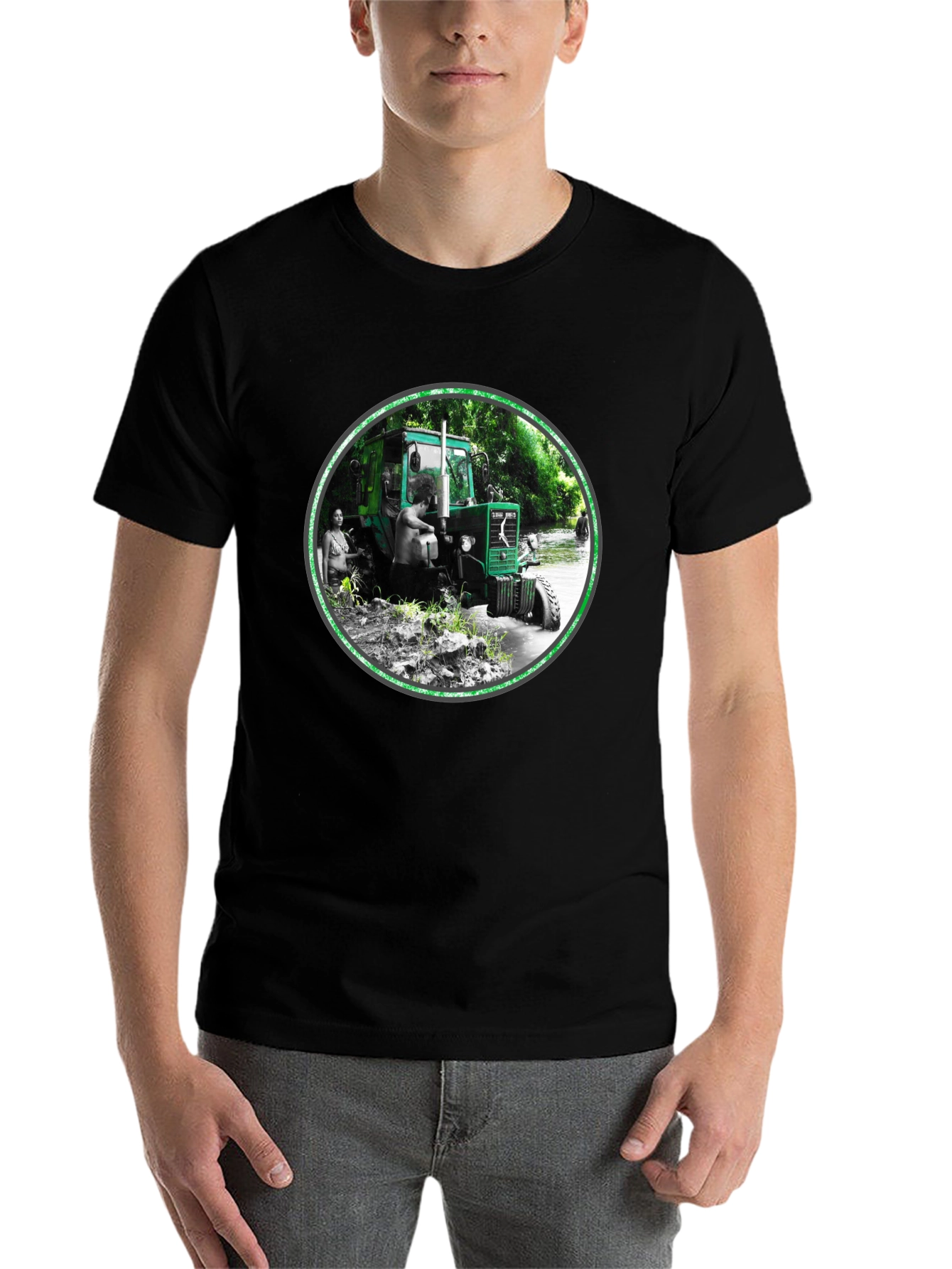 Black Tractor Scene Graphic Tee - Men's Black T-Shirt view 7