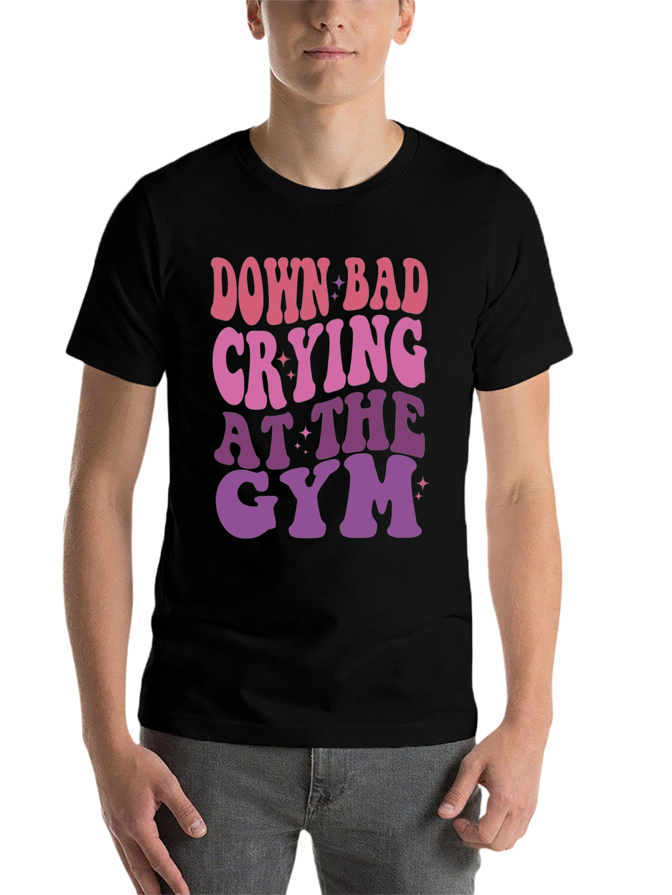 Black Down Bad Crying at The Gym Graphic T-Shirt view 7