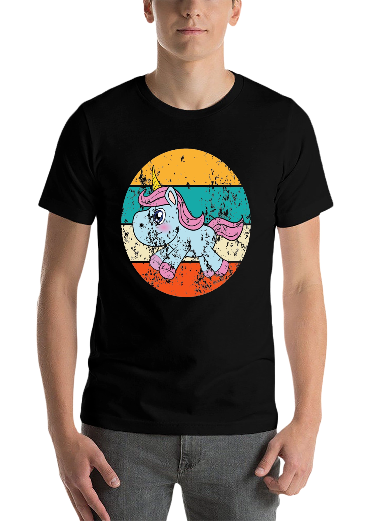Black Retro Unicorn Graphic T-Shirt view 7