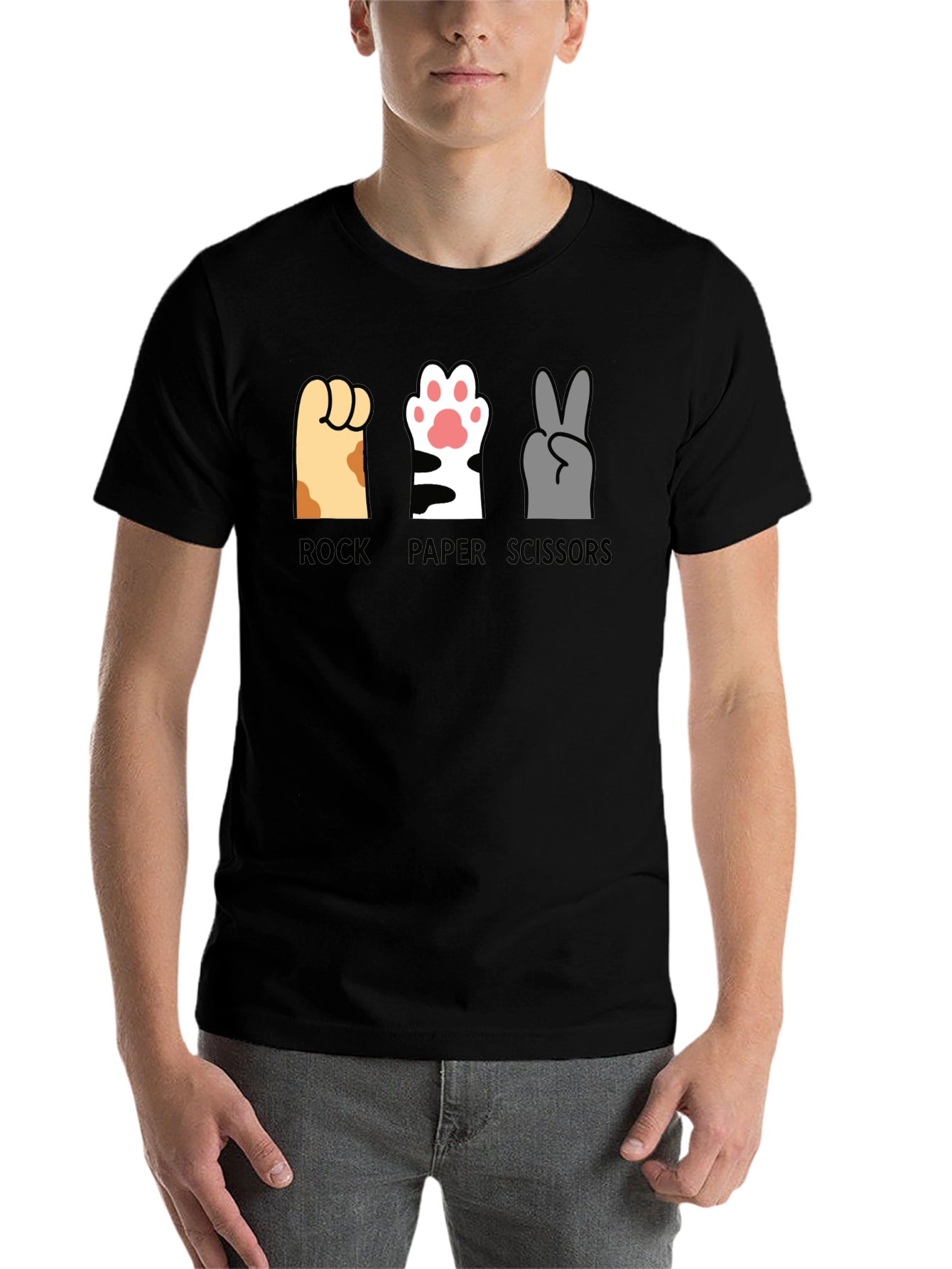 Black Rock Paper Scissors Cat Paws T-Shirt view 7