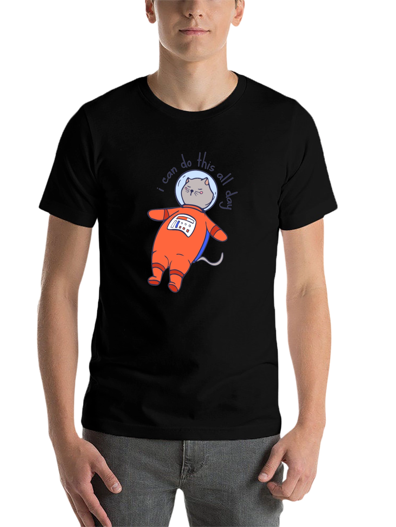 Black Astronaut Cat T-Shirt - I Can Do This All Day view 7