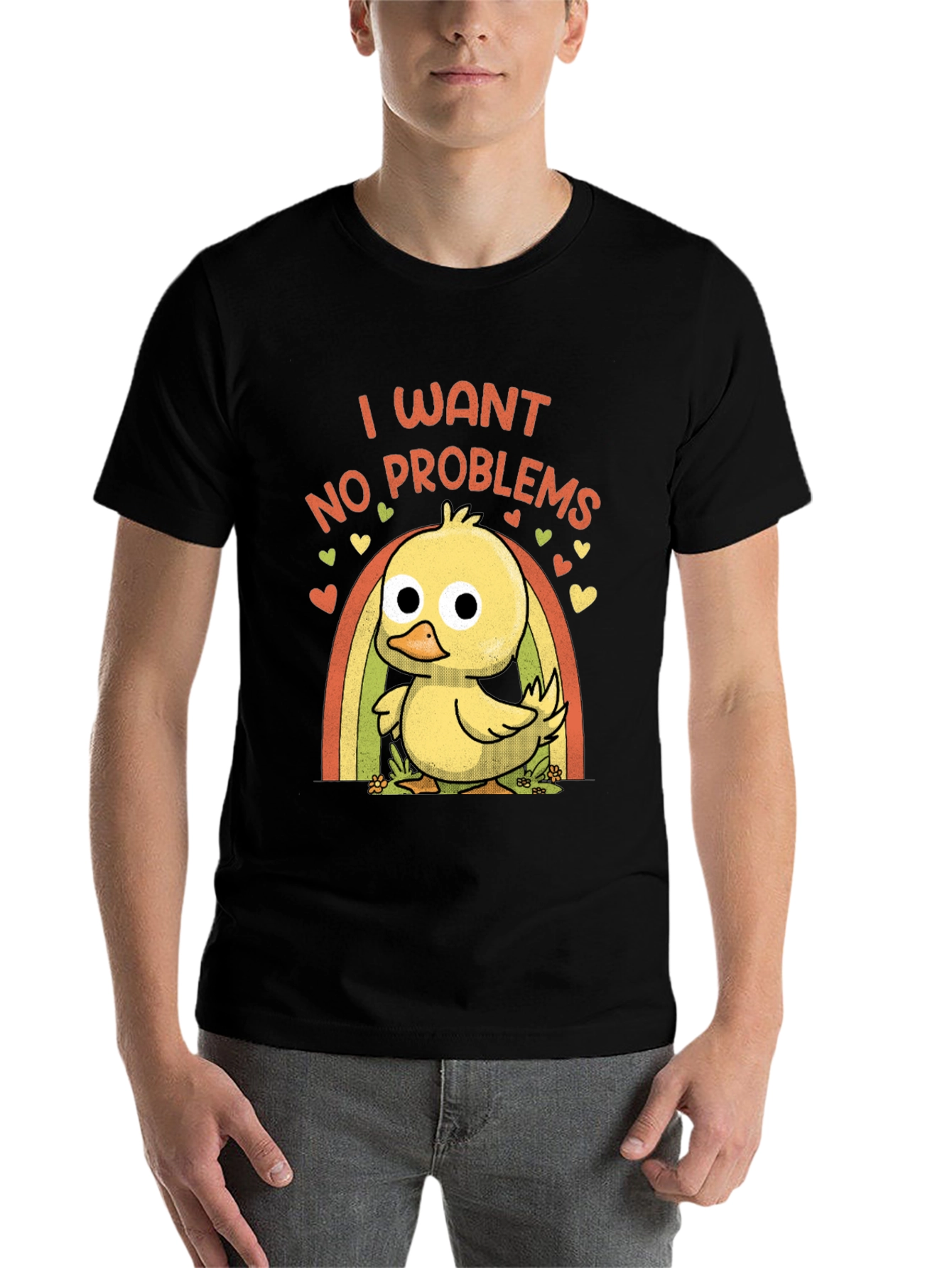Black I Want No Problems Duck T-Shirt view 7