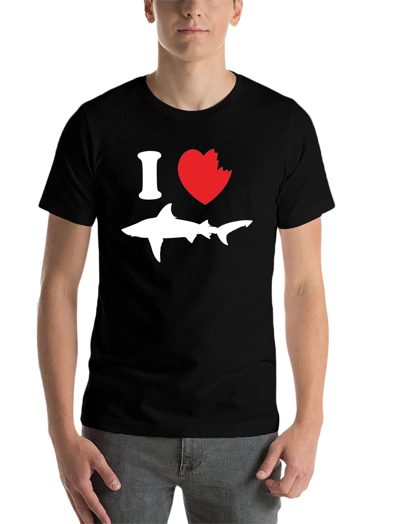 Black I Love Shark T-Shirt - Novelty Graphic Tee view 7