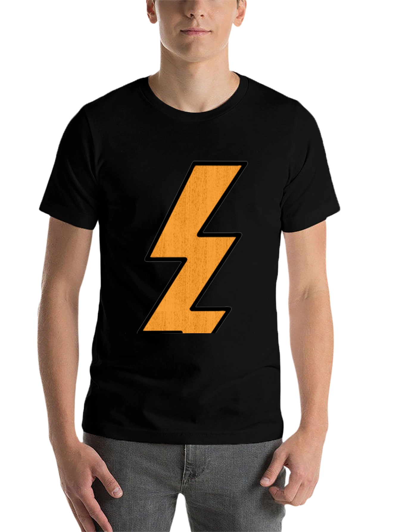 Black Lightning Bolt Graphic Tee - Black Cotton T-Shirt view 7