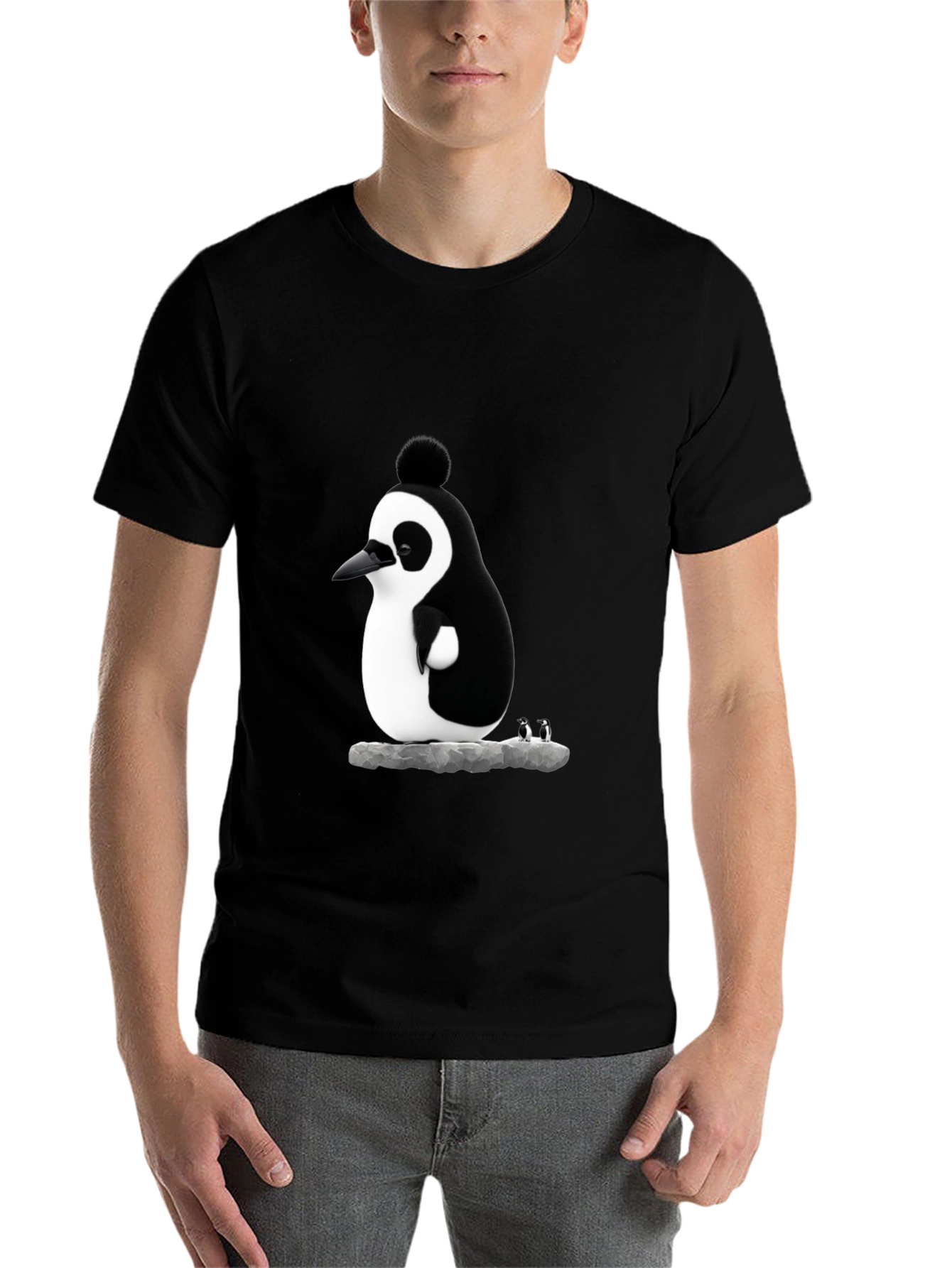 Black Whimsical Penguin Graphic Tee - Black Cotton Blend view 7