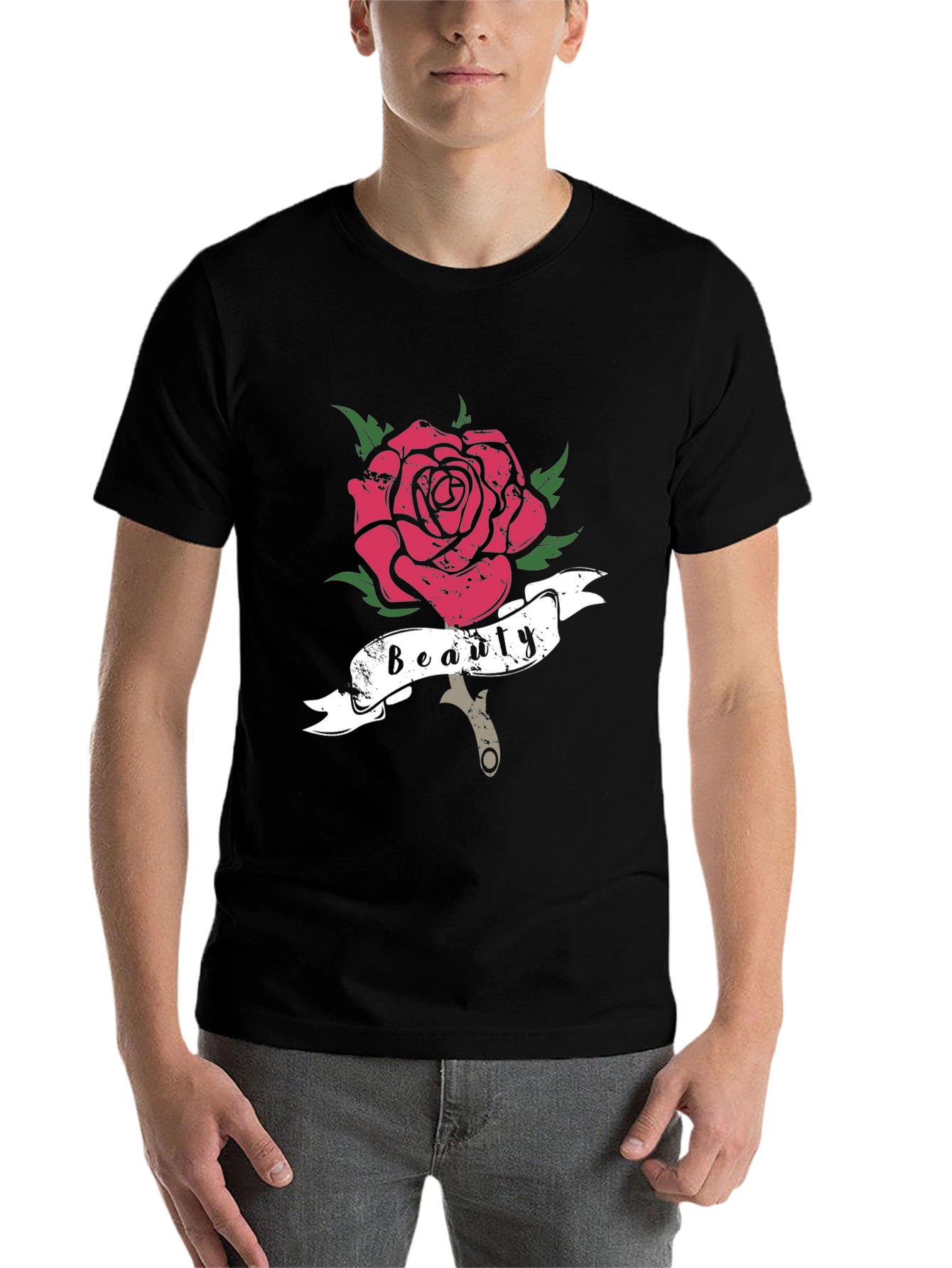 Black Beauty Rose Graphic T-Shirt - Black Cotton Blend view 7