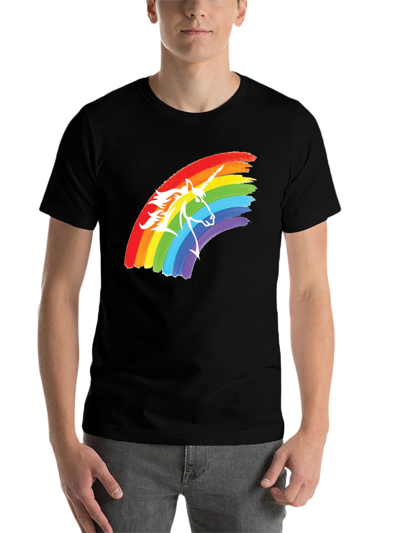 Black Rainbow Unicorn Graphic Tee - Black Cotton T-Shirt view 7