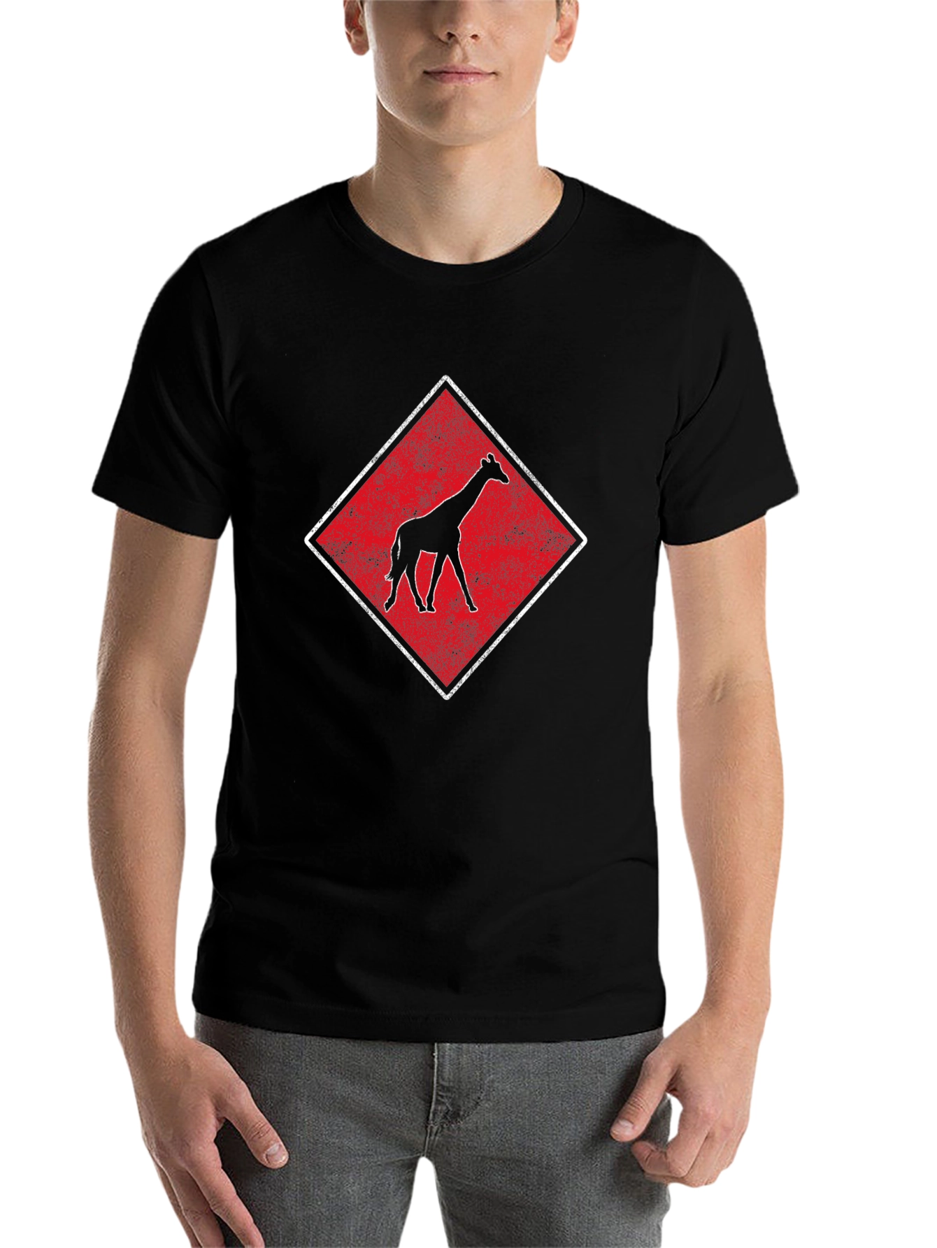 Black Giraffe Graphic Tee - Retro Style Diamond Design view 7