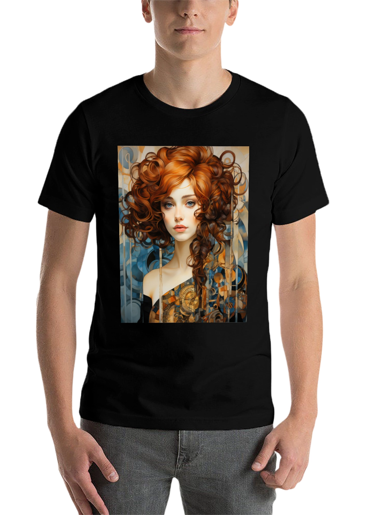 Black Art Nouveau Woman Graphic Black T-Shirt view 7