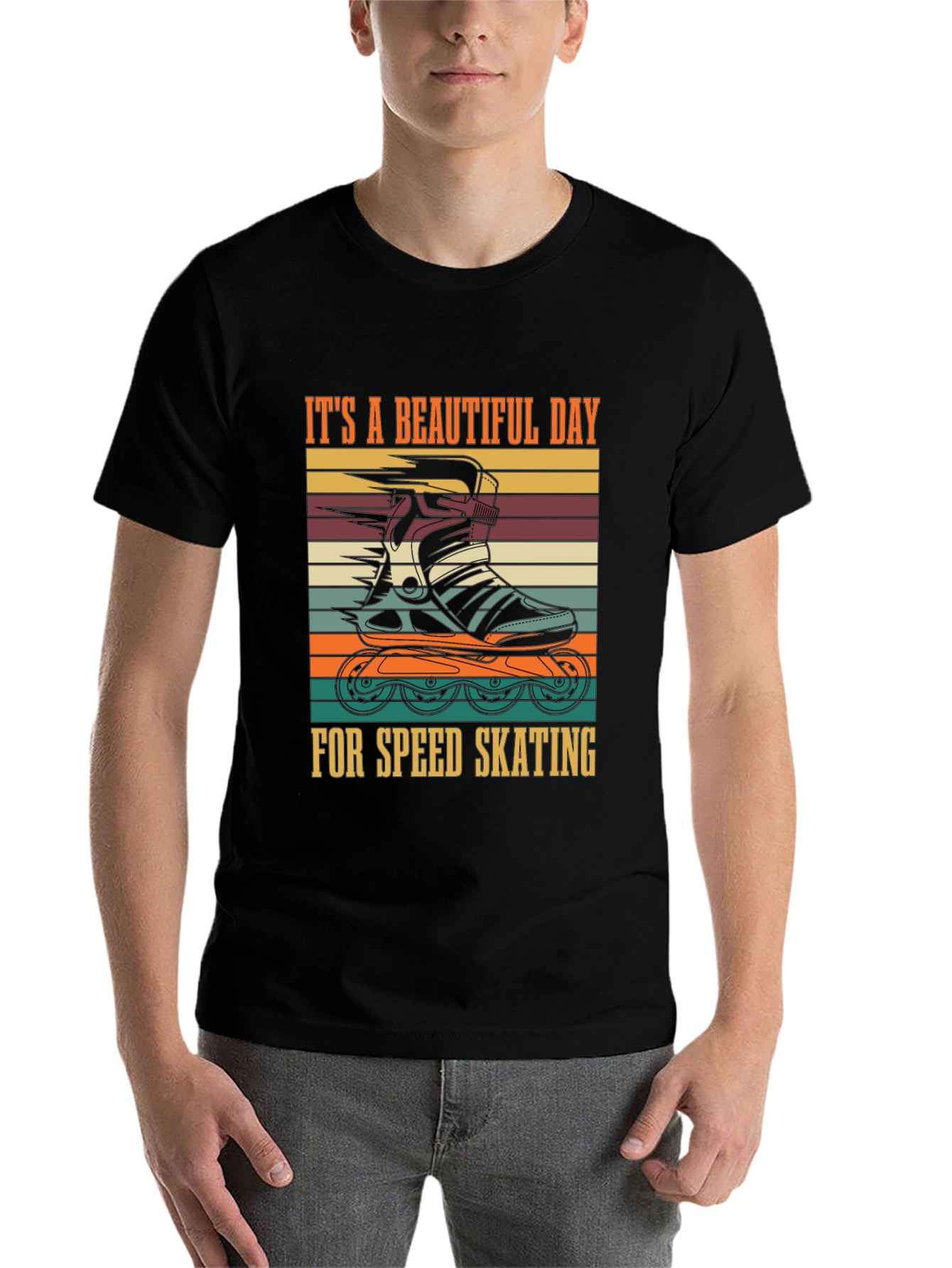 Black Retro Speed Skating T-Shirt - A Beautiful Day view 7