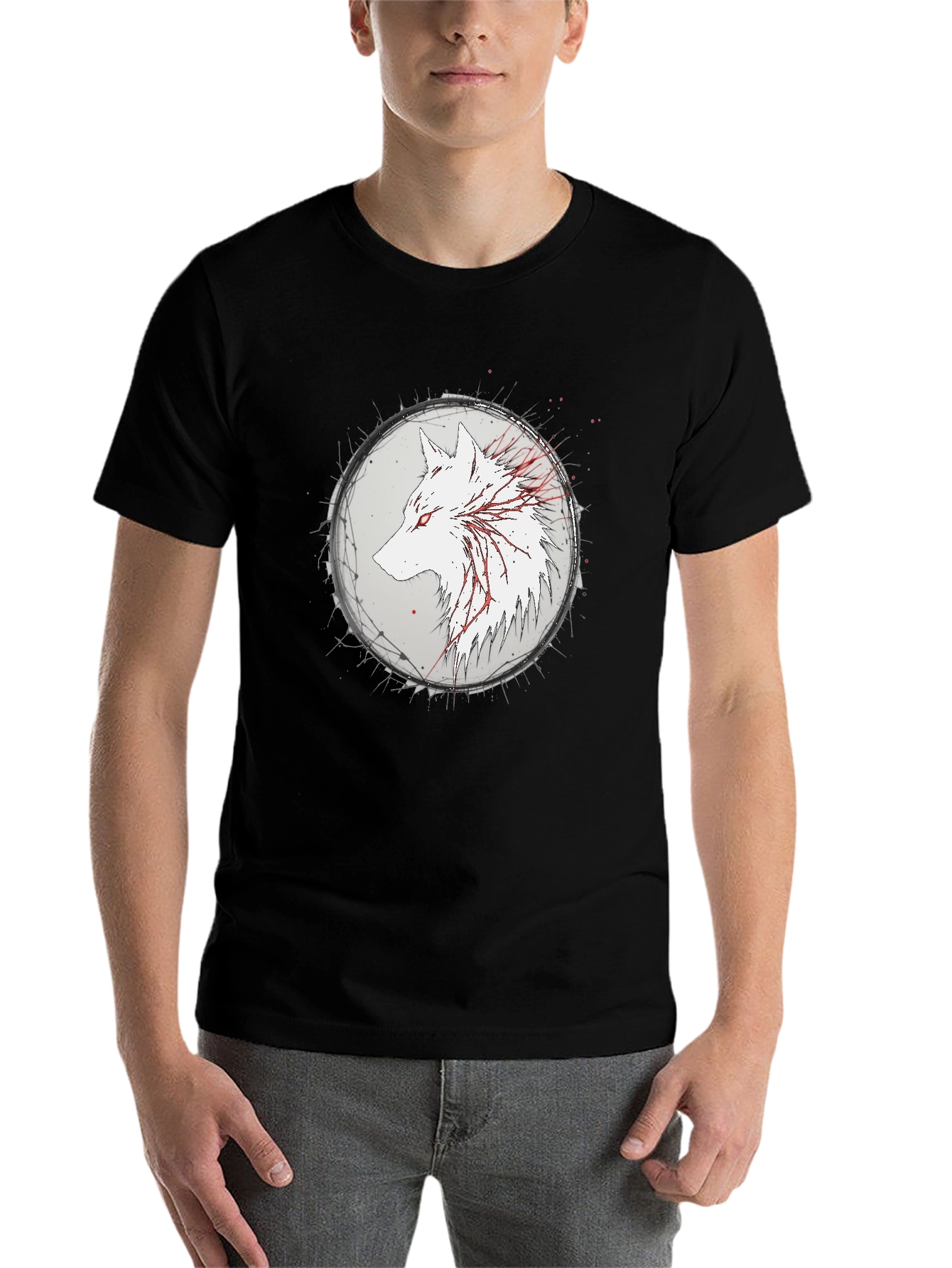 Black Wolf Graphic Print Black T-Shirt view 7