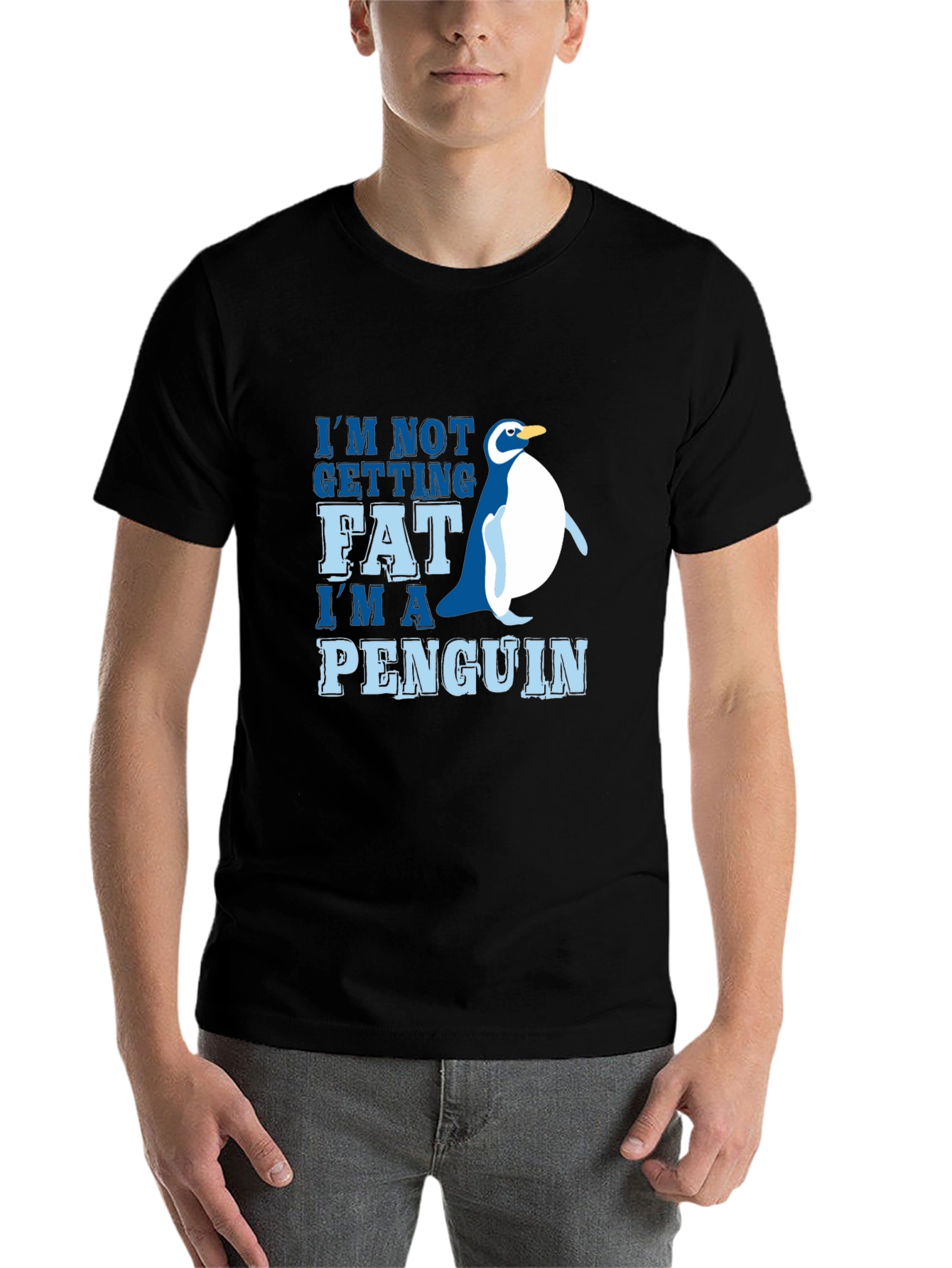 Black Funny Penguin Graphic Tee - I'm Not Getting Fat view 7