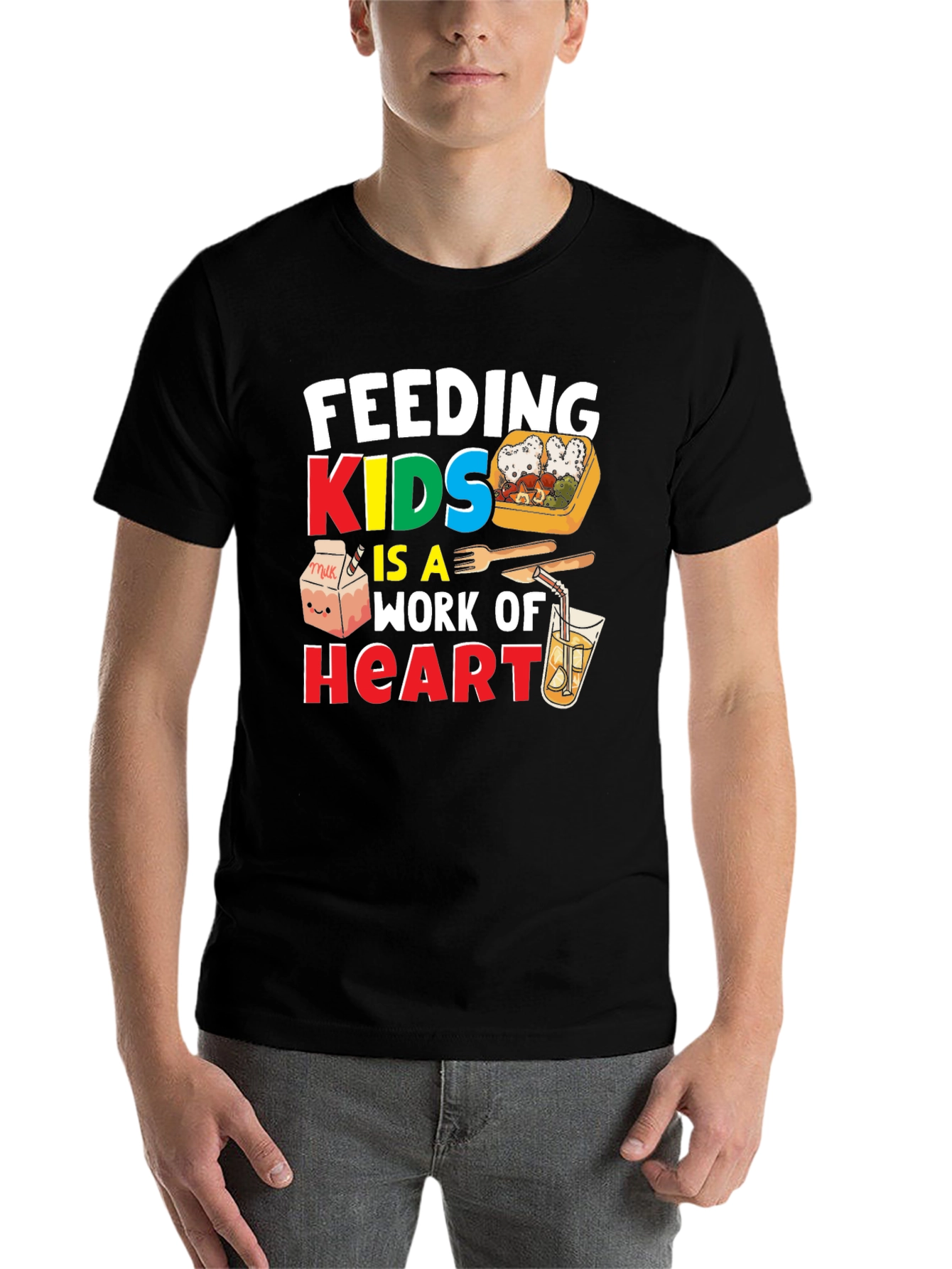 Black Feeding Kids is a Work of Heart T-Shirt view 7